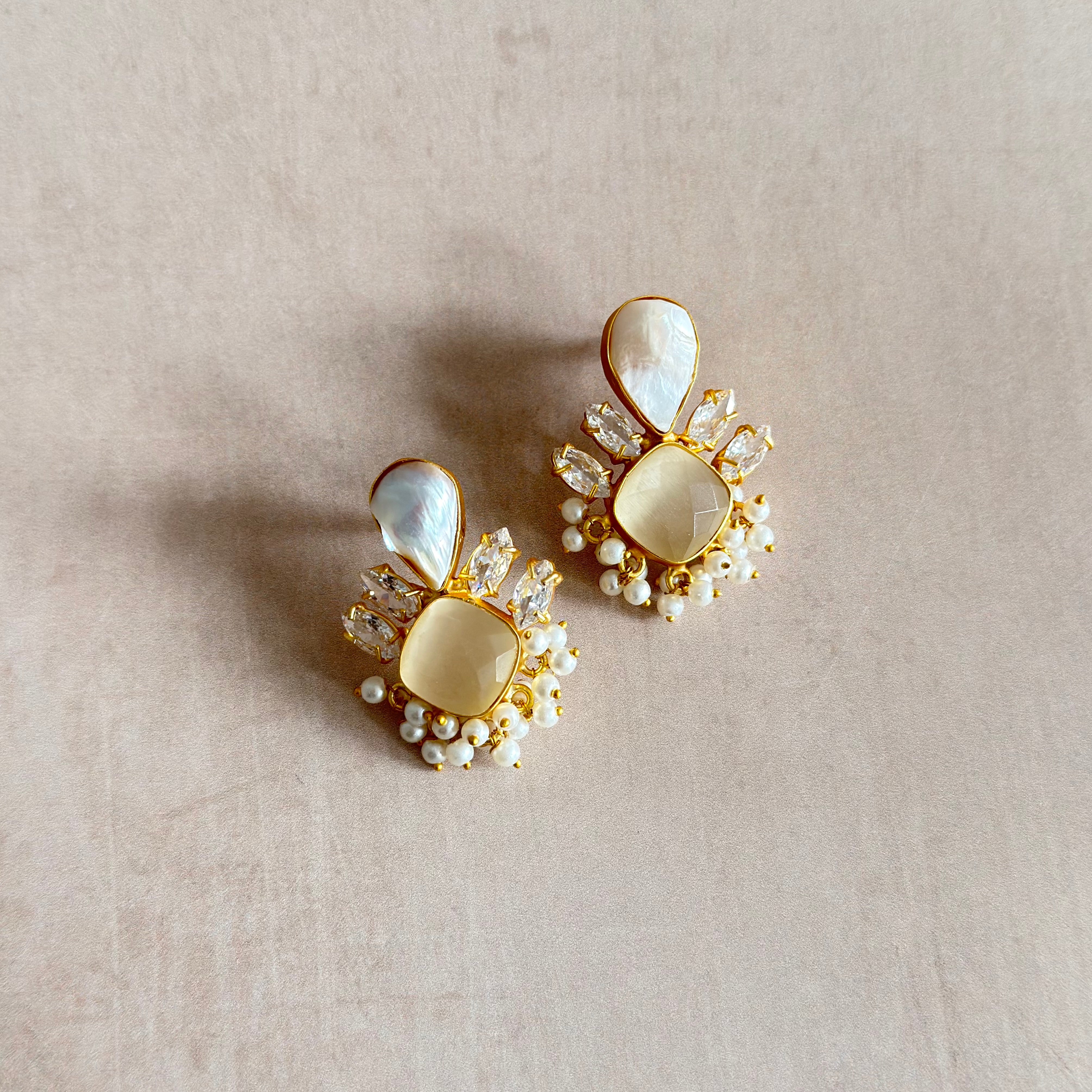 Rania Pearl Crystal Stud Earrings - Ahseya & Co