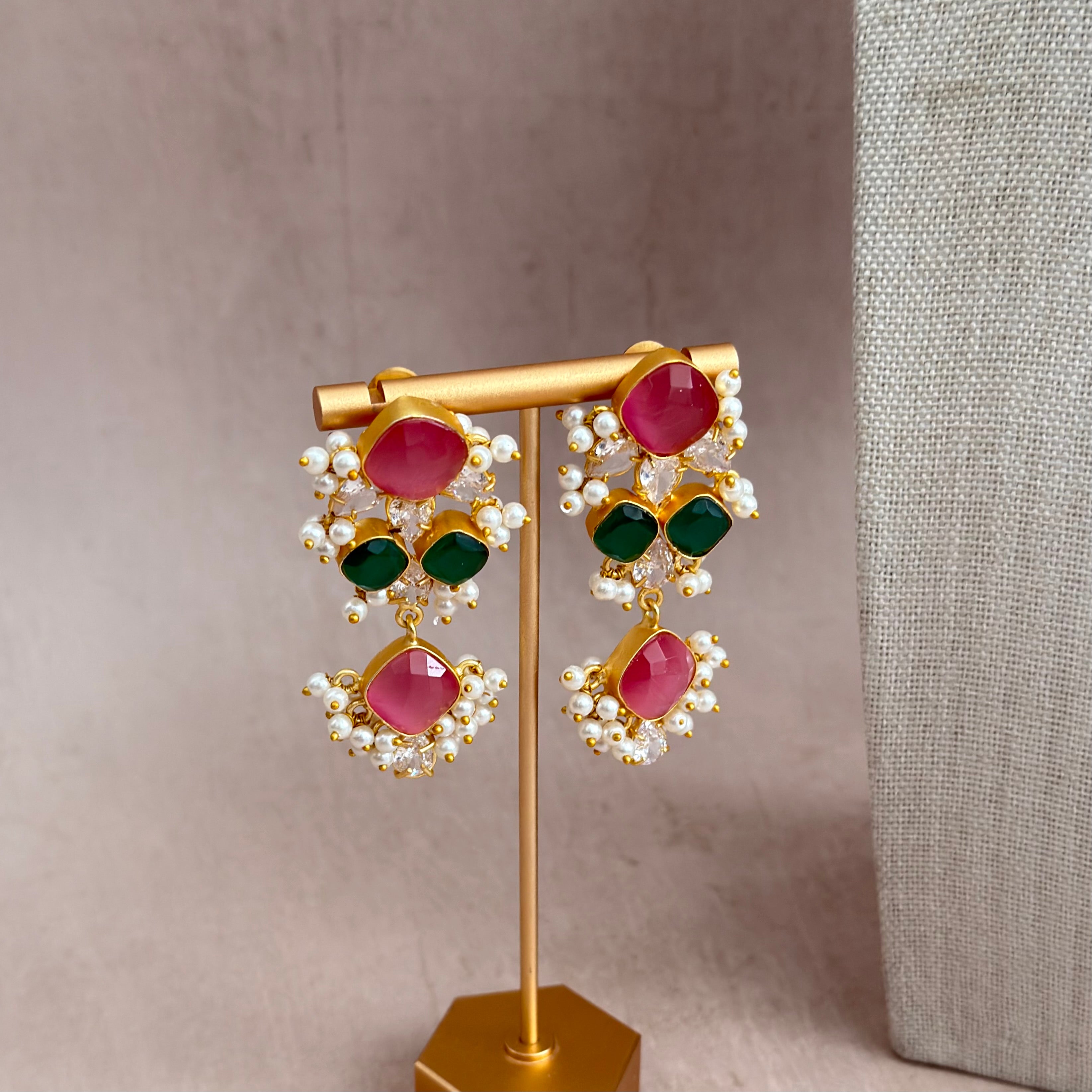 Eve Pink Green Crystal Necklace Set - Ahseya & Co
