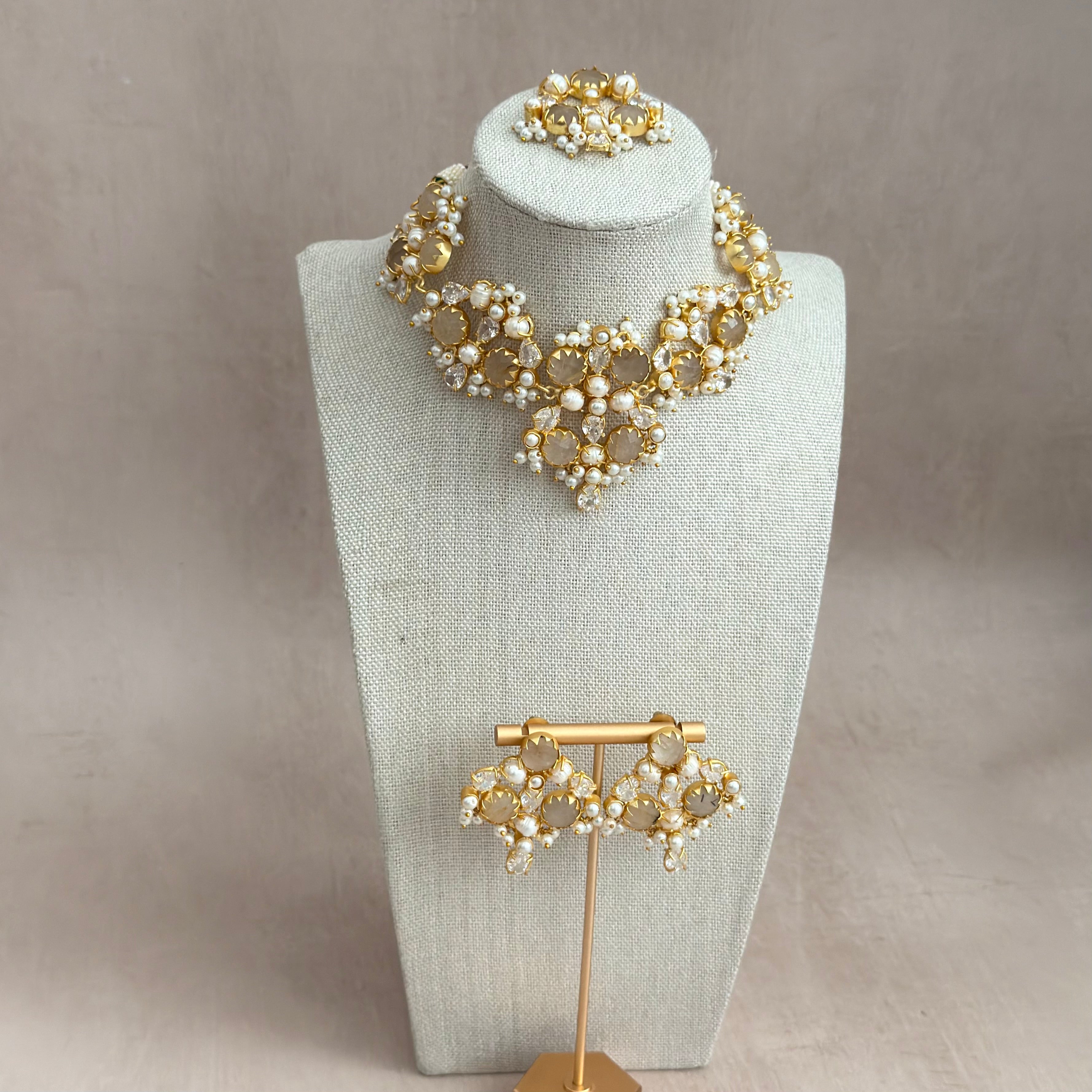 Aaliyah Grey Crystal Choker Set - Ahseya & Co
