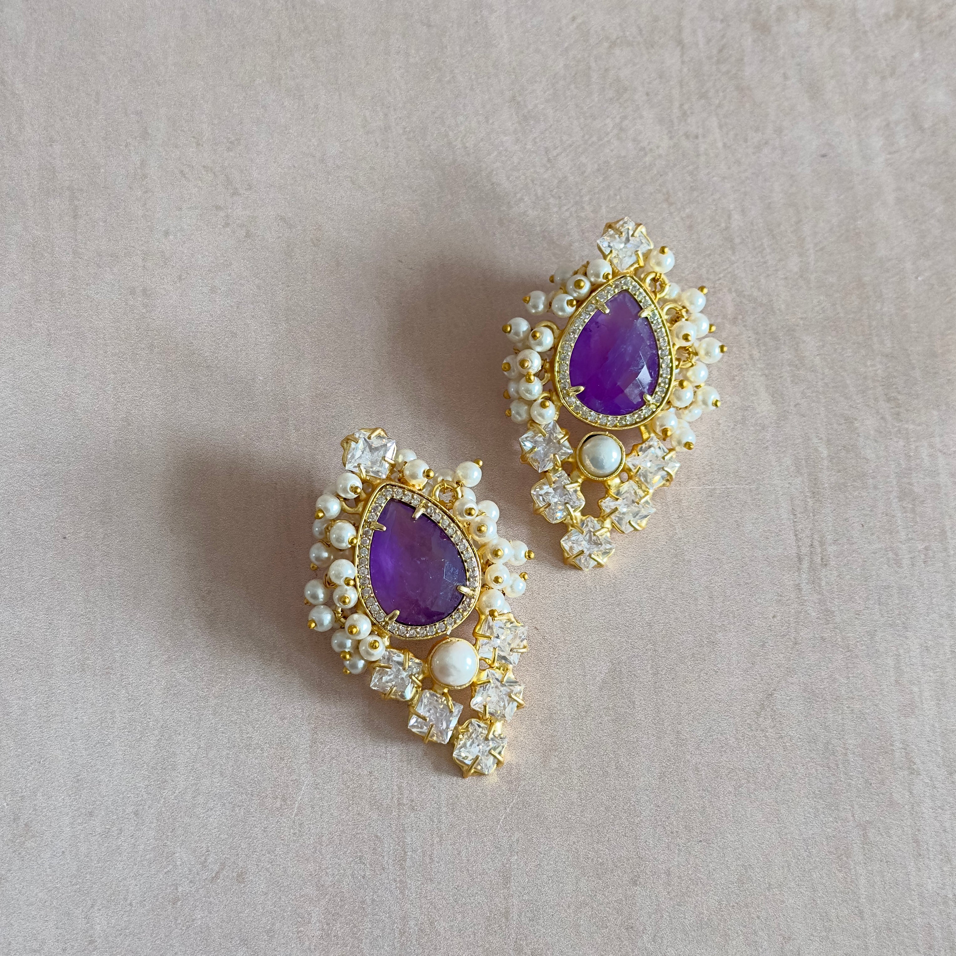 Starlit Purple Crystal Stud Earrings - Ahseya & Co