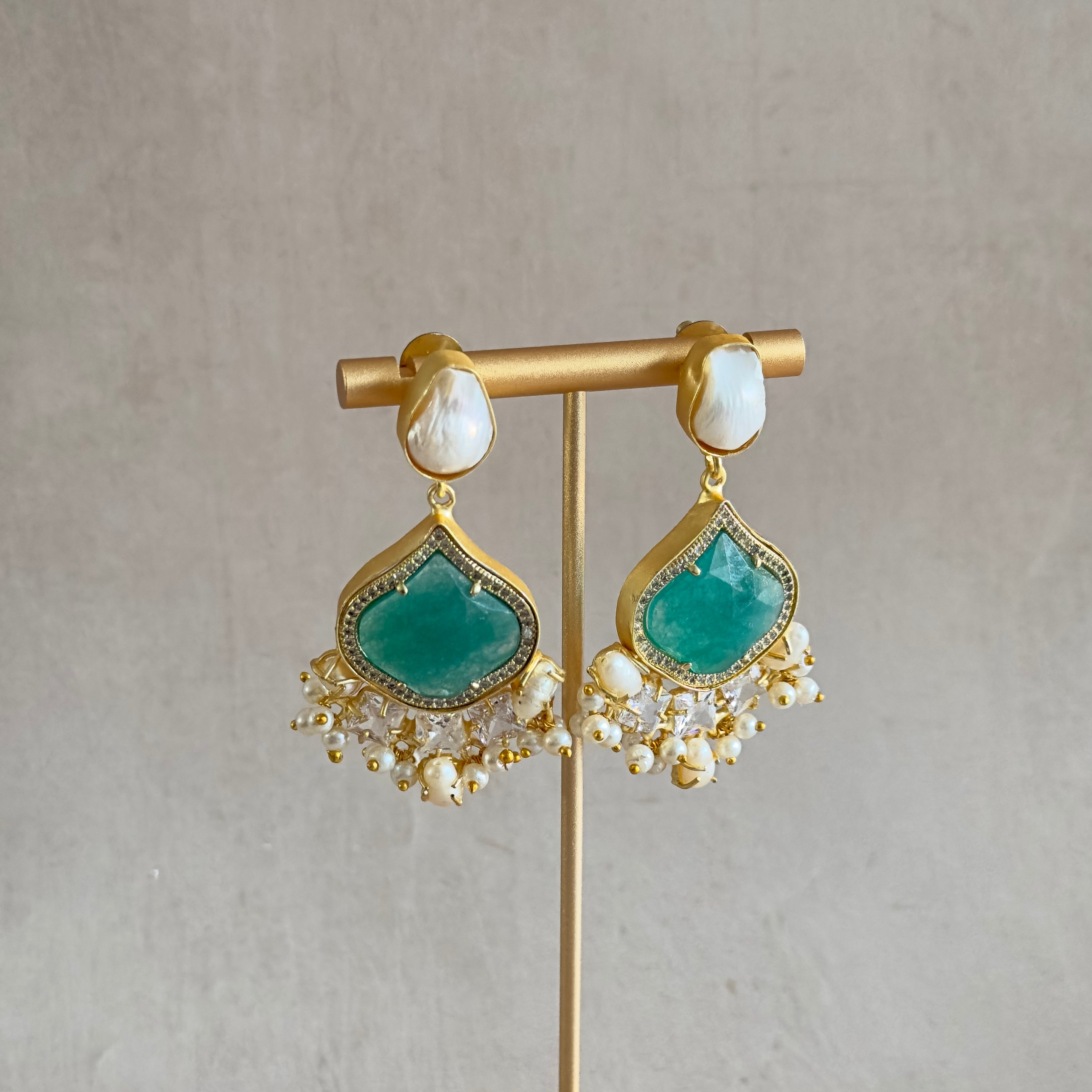 Mint Pearl Drop Crystal Earrings - Ahseya & Co