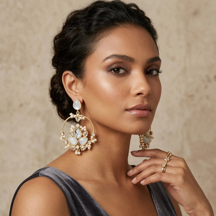 Arwa Moonstone Crystal Drop Earrings - Ahseya & Co