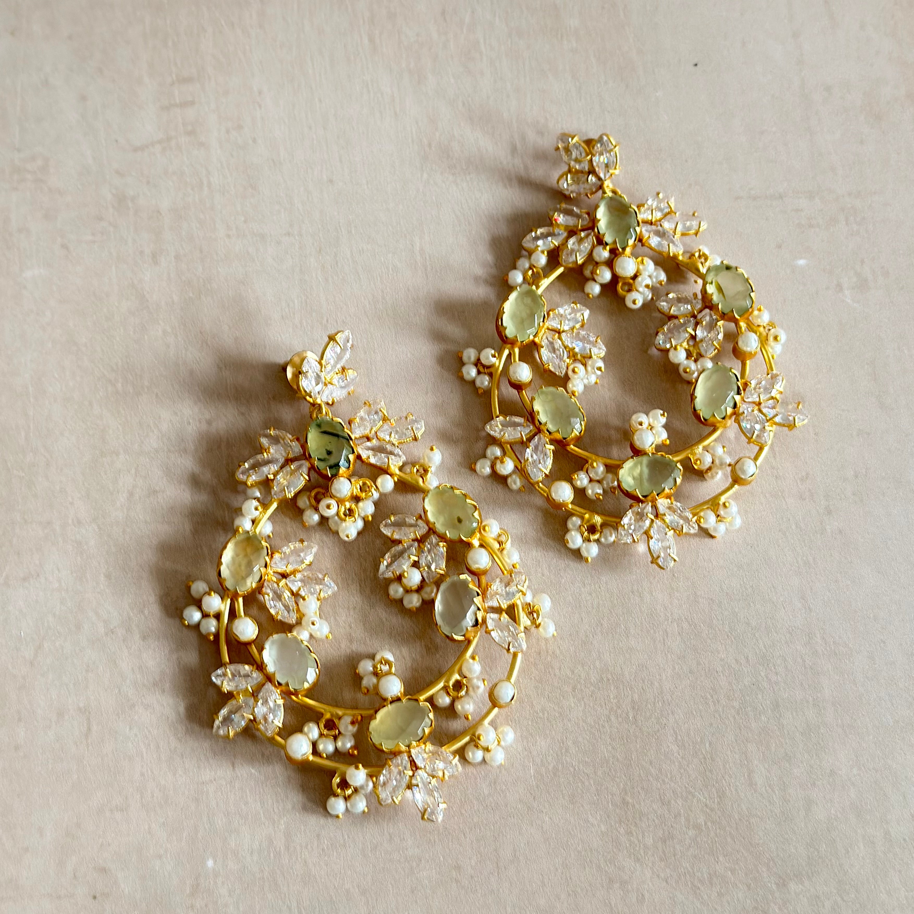 Tareen Olive Crystal Drop Earrings - Ahseya & Co