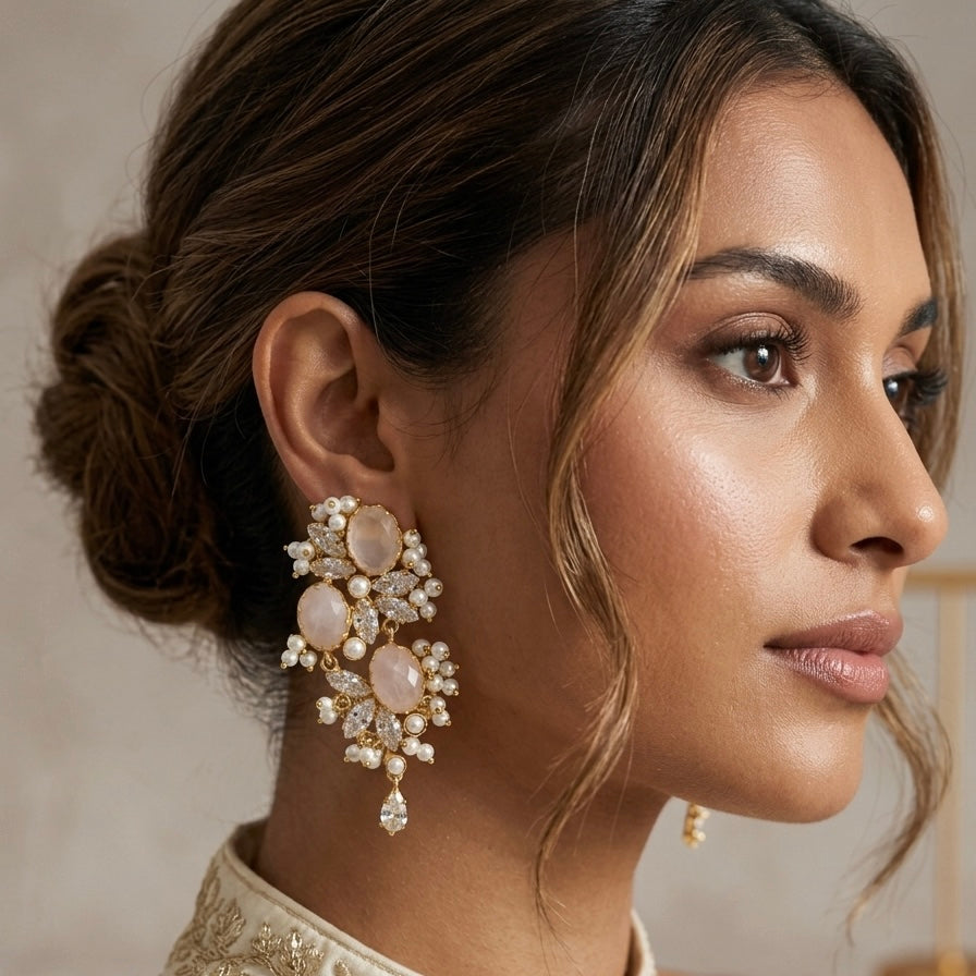 Eimaan Rose Crystal Drop Earrings - Ahseya & Co