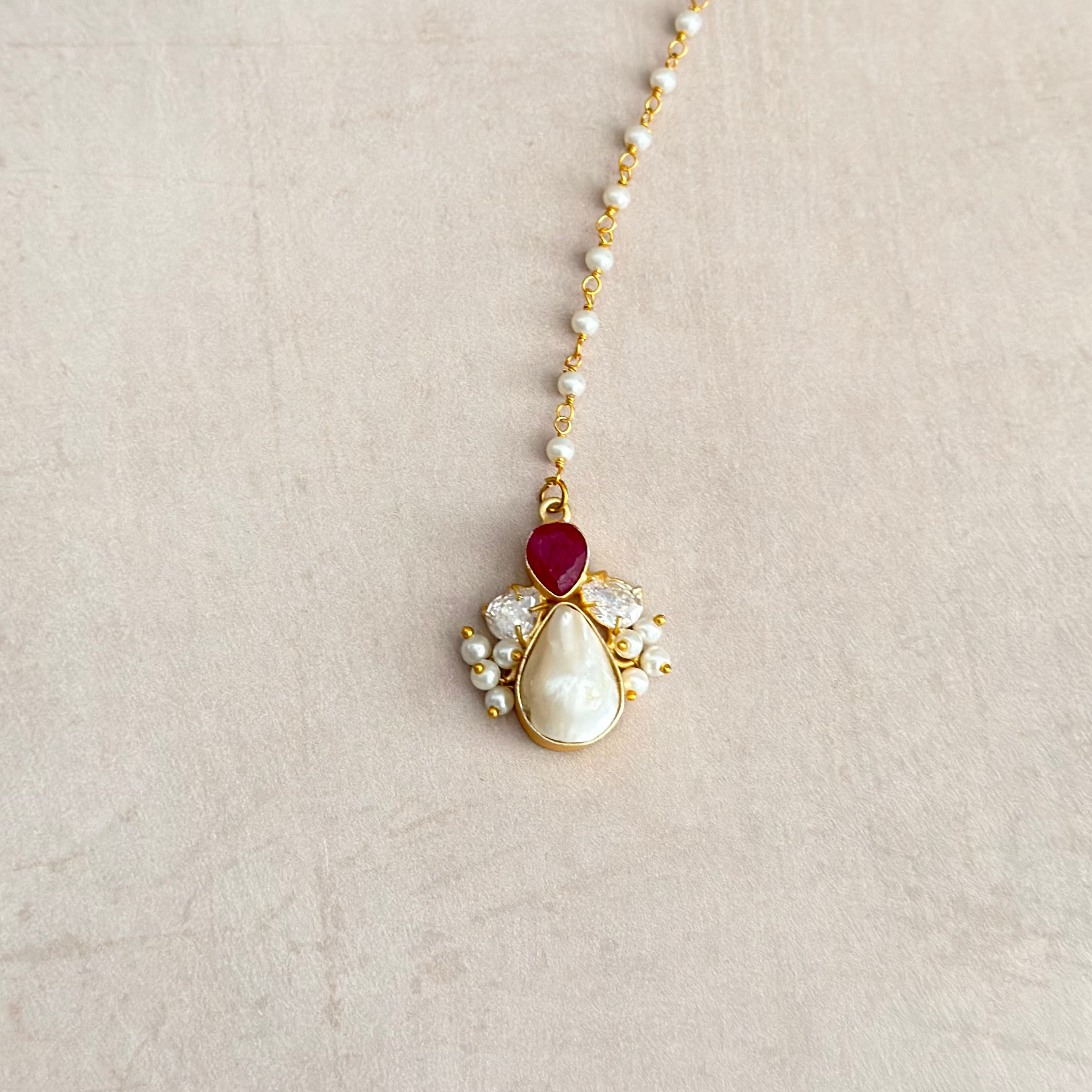 Berta Fuchsia pearl Necklace Set - Ahseya & Co