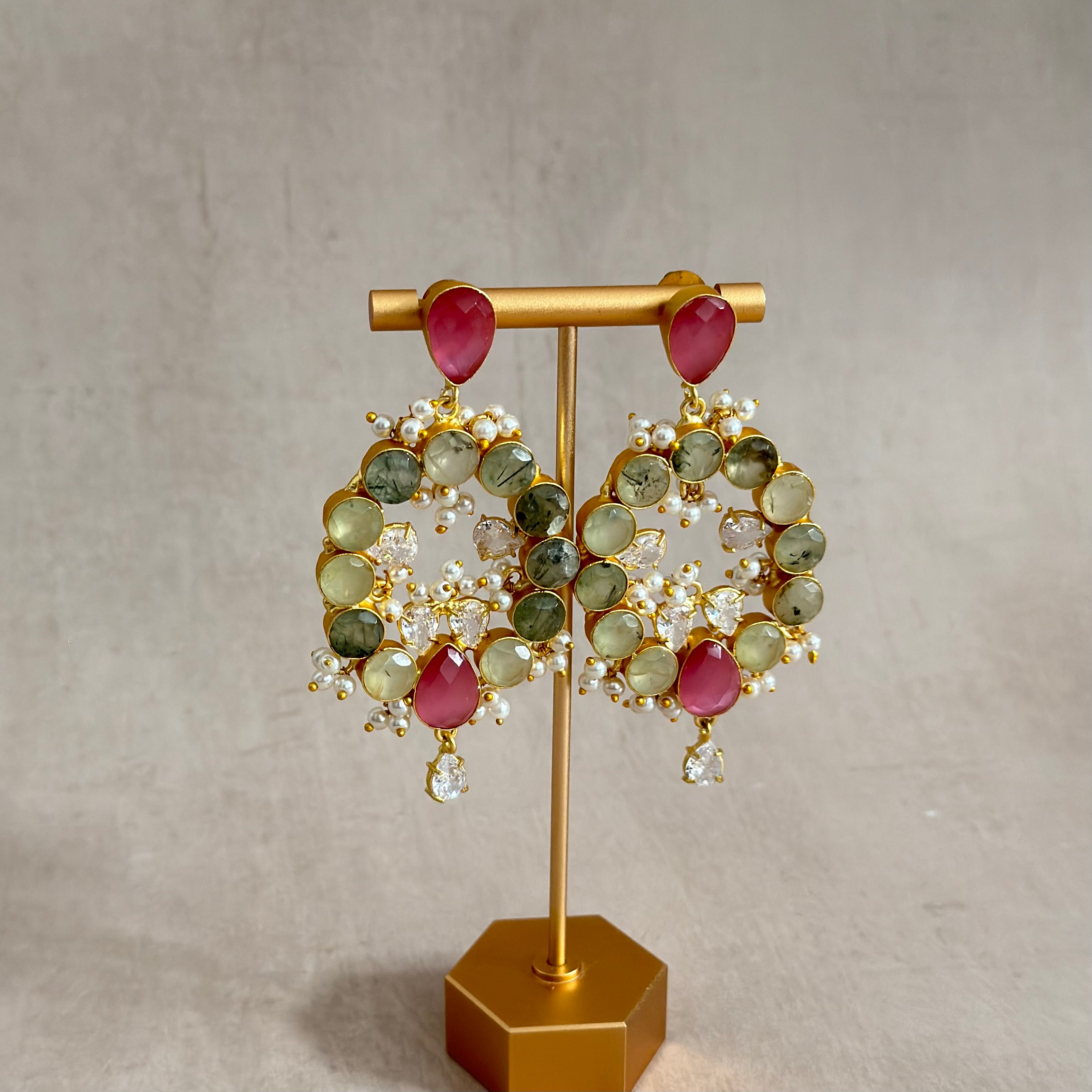 Moona Olive Pink Crystal Drop Earrings - Ahseya & Co