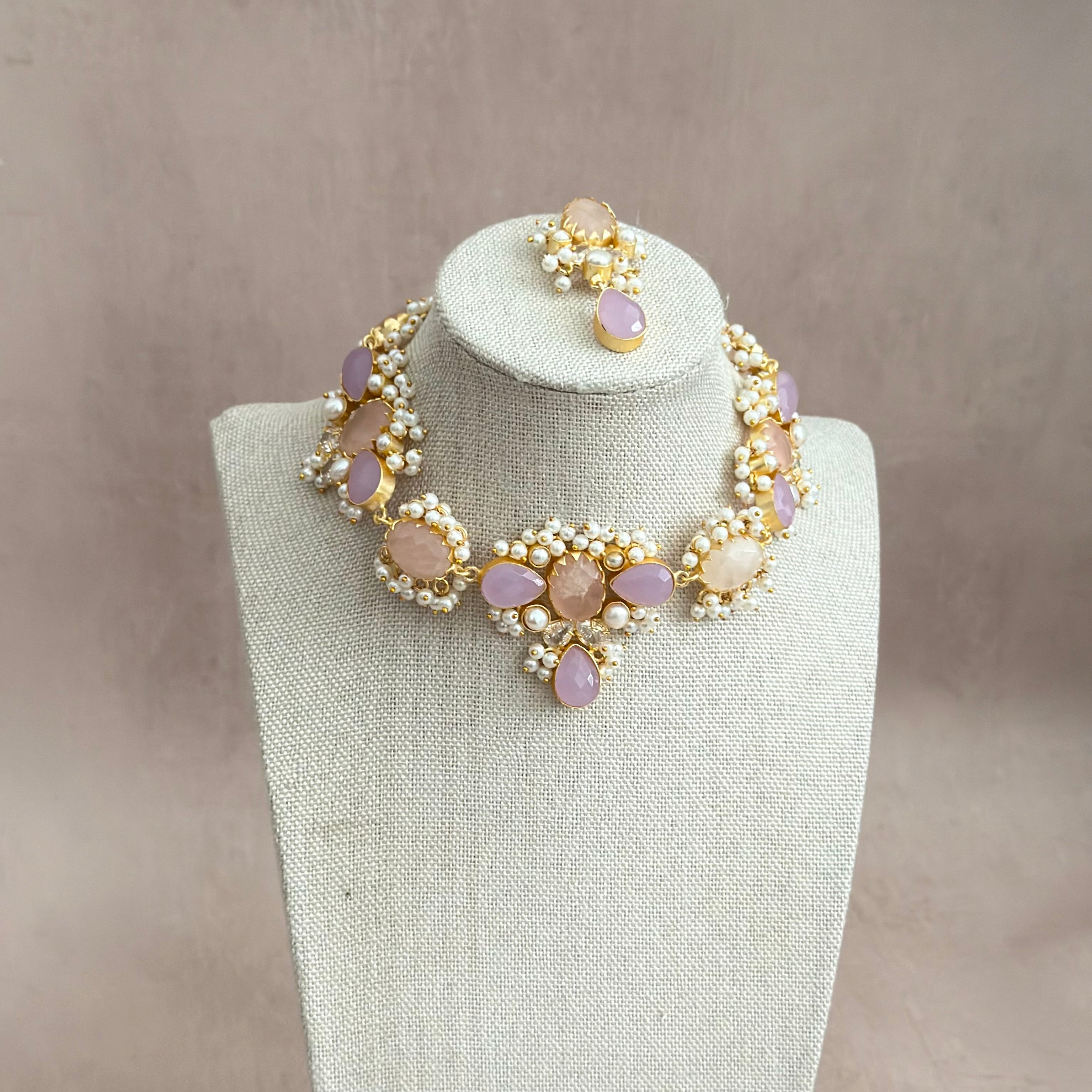 Rahma Rose Lilac Crystal Necklace Set - Ahseya & Co