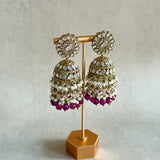 Fatema Plum Crystal Jhumka Earrings