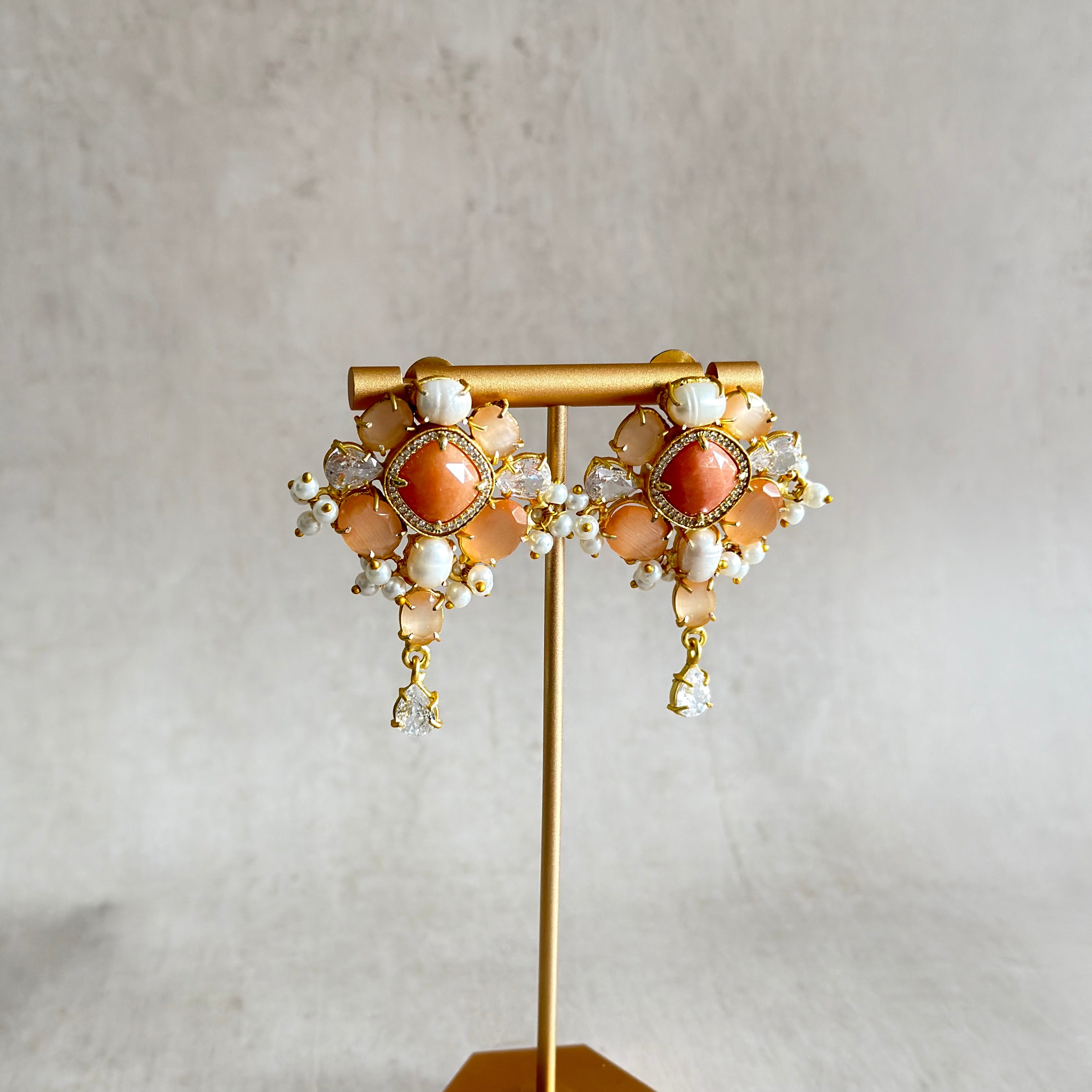 Reina Peach Crystal Drop Earrings - Ahseya & Co