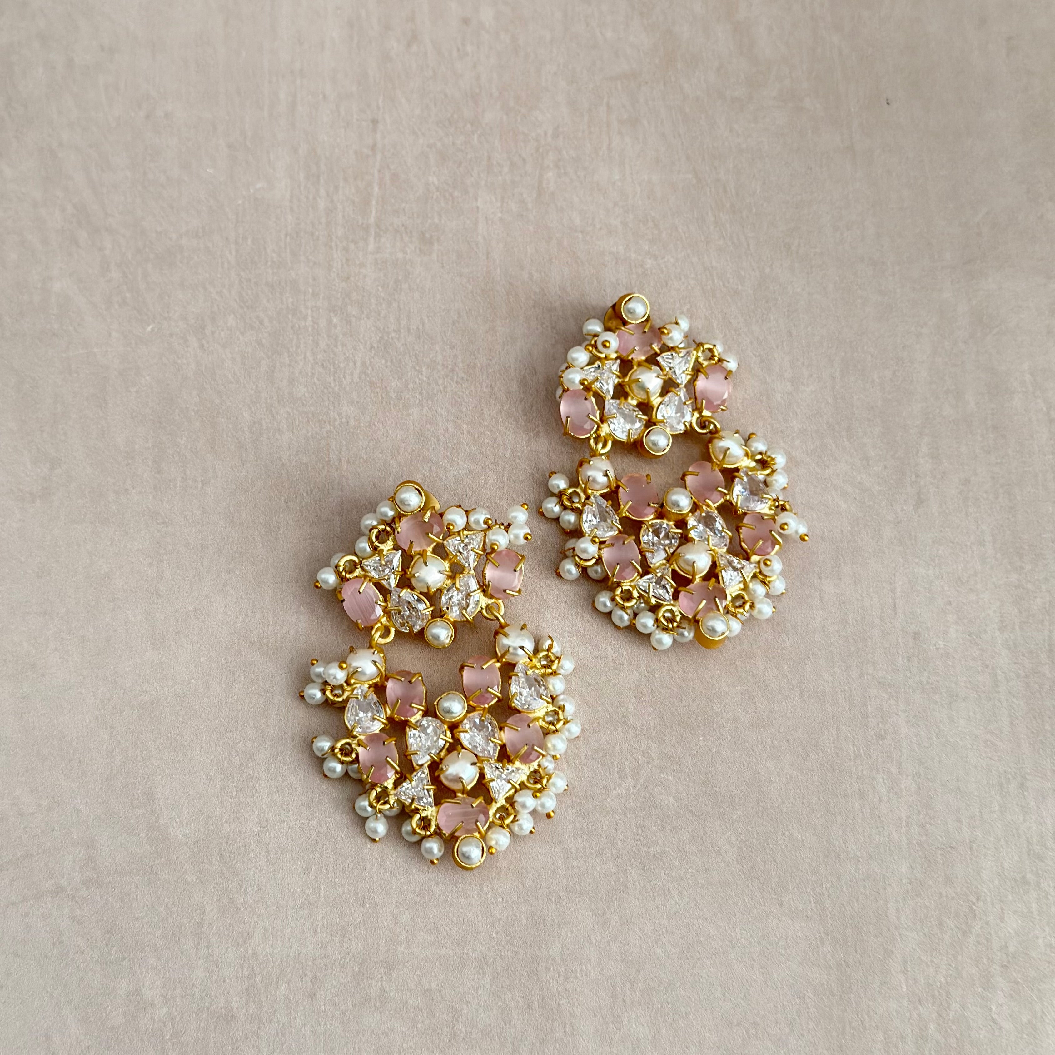 Raneema Pink Crystal Drop Earrings - Ahseya & Co
