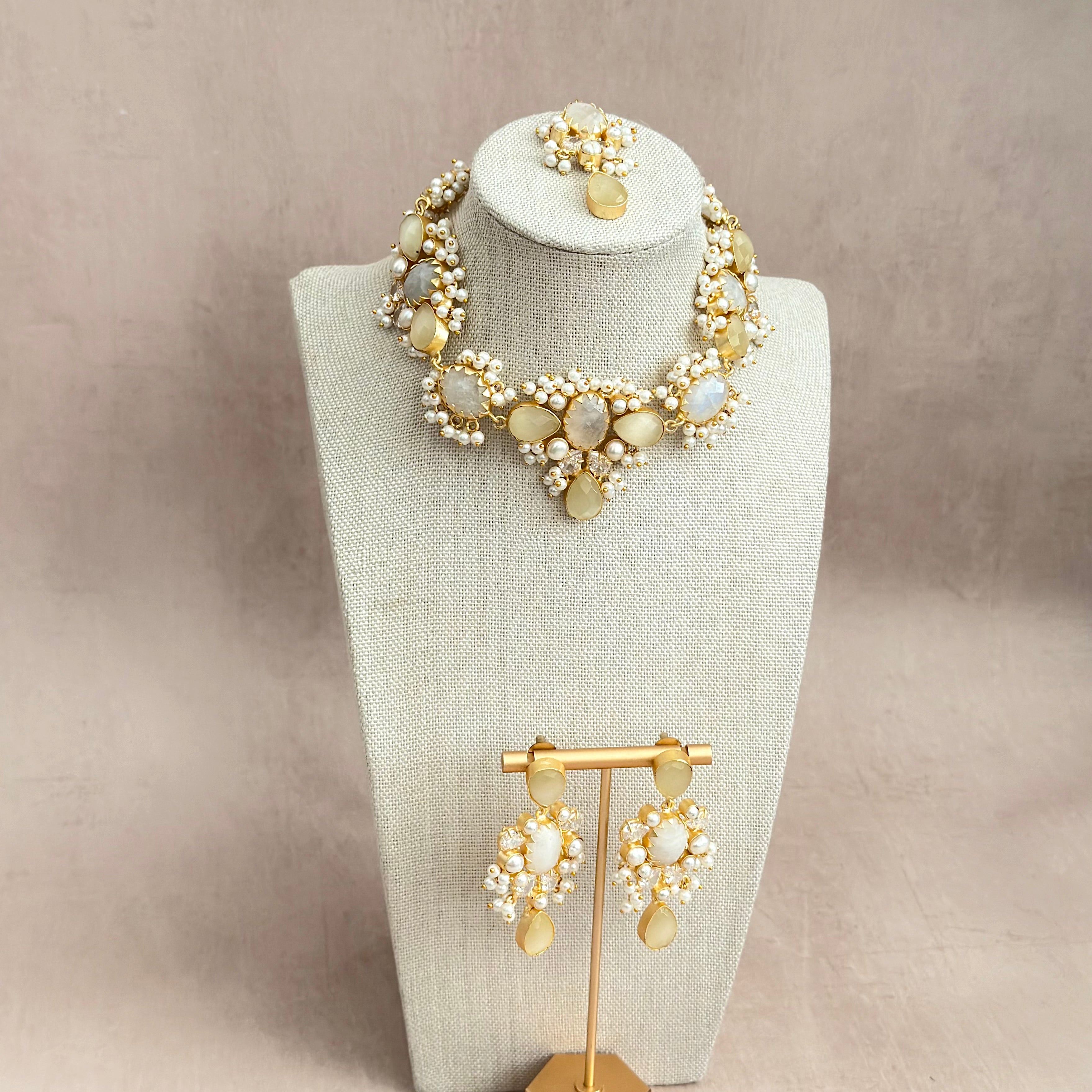 Rahma Grey Crystal Necklace Set - Ahseya & Co