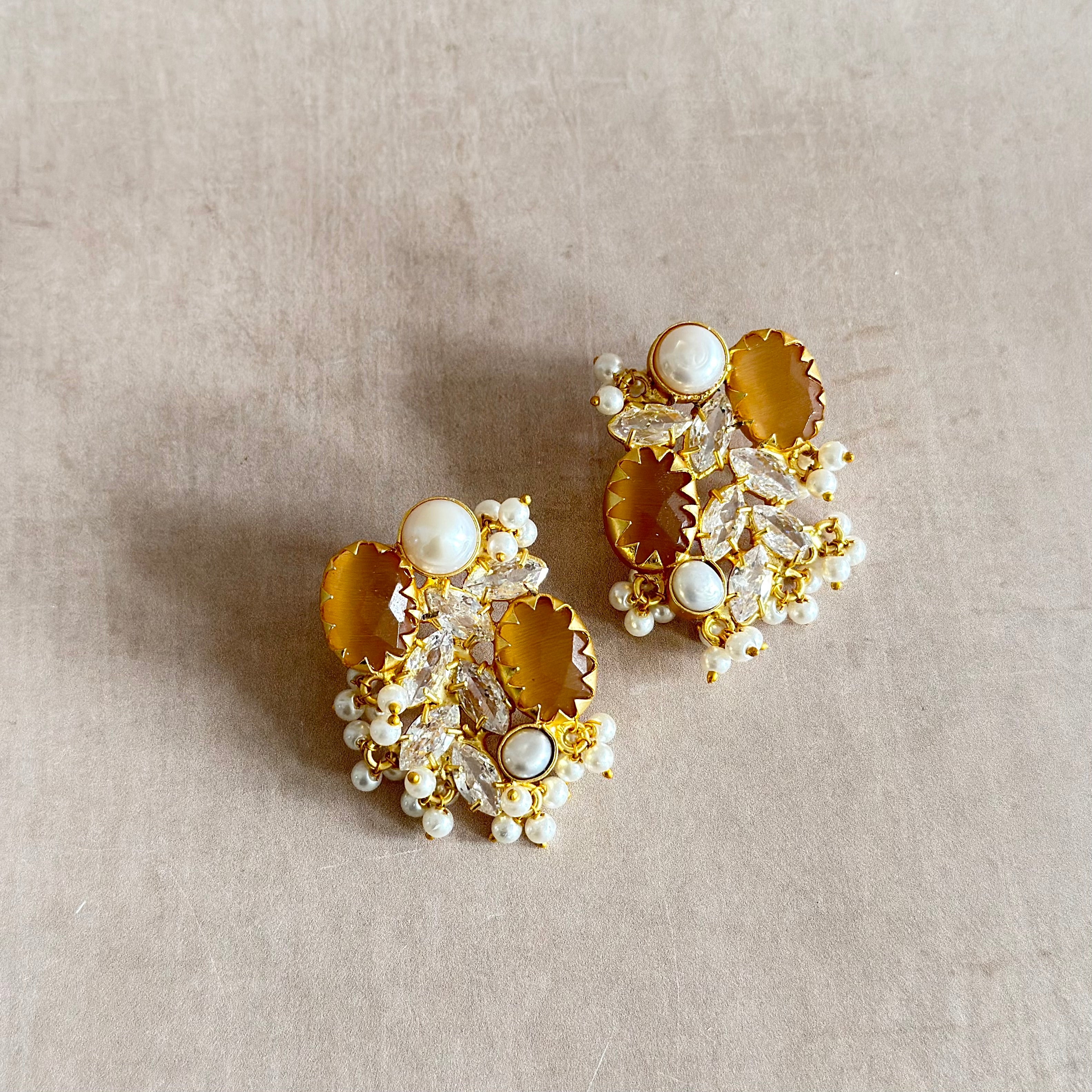 Roxy Amber Crystal Stud Earrings - Ahseya & Co