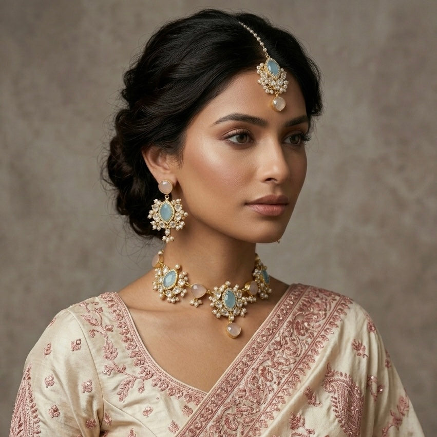 Rania Blue Crystal Necklace Set - Ahseya & Co