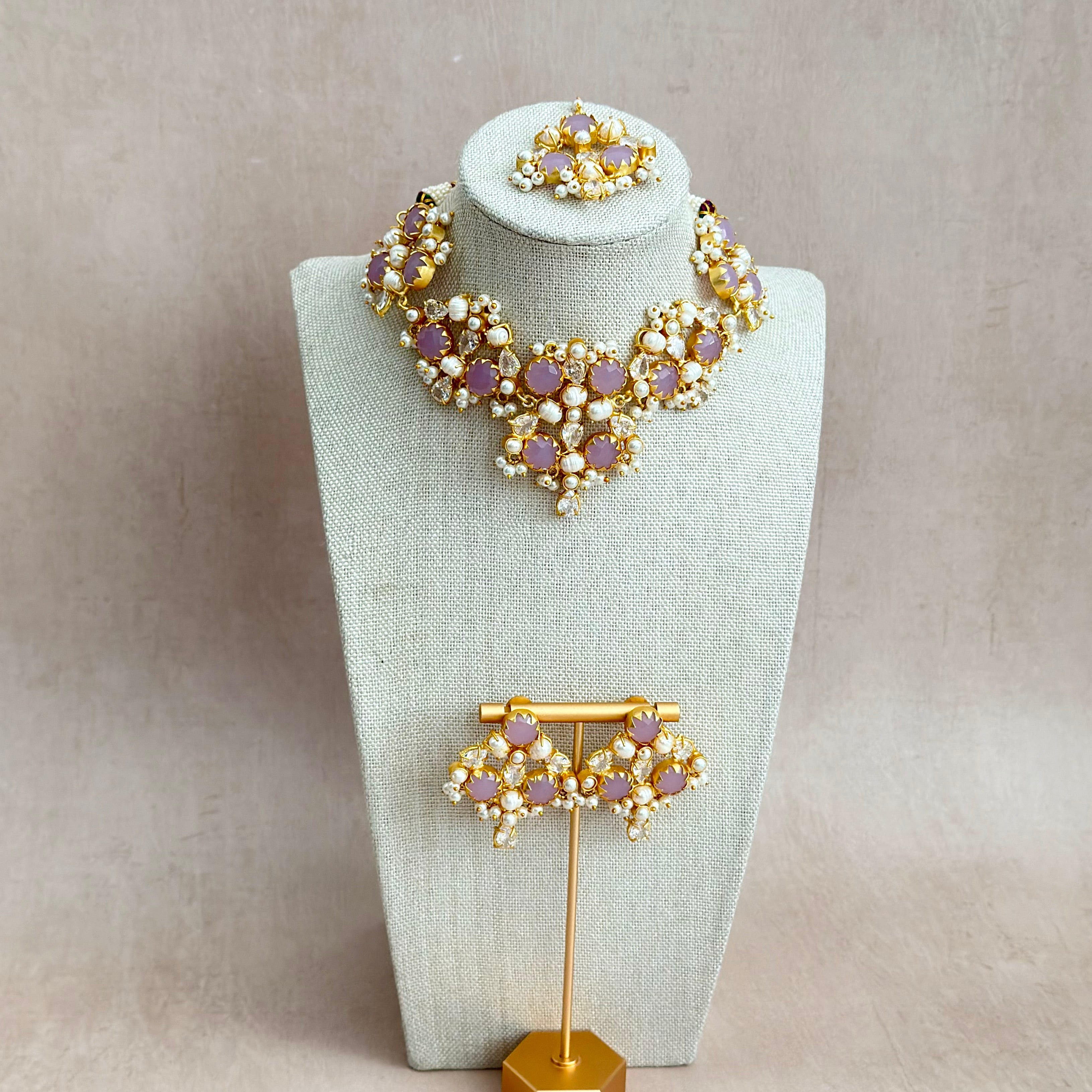 Aaliyah Lilac Crystal Choker Set - Ahseya & Co