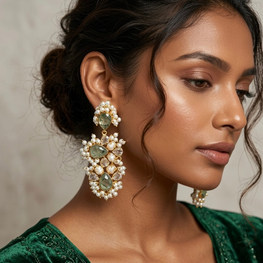 Tamara Olive Pearl Drop Earrings - Ahseya & Co