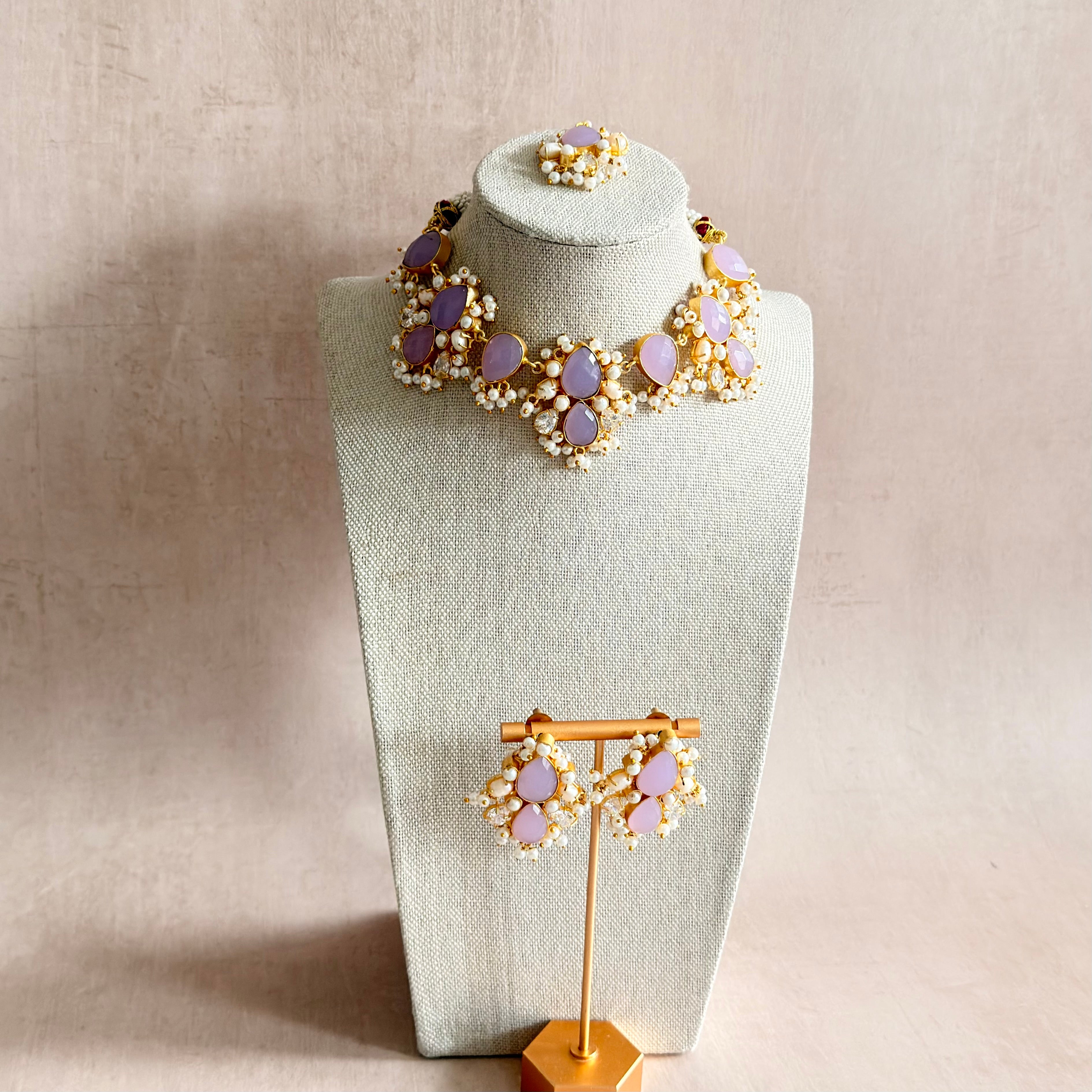 Tayla Lilac Pearl Necklace Set - Ahseya & Co