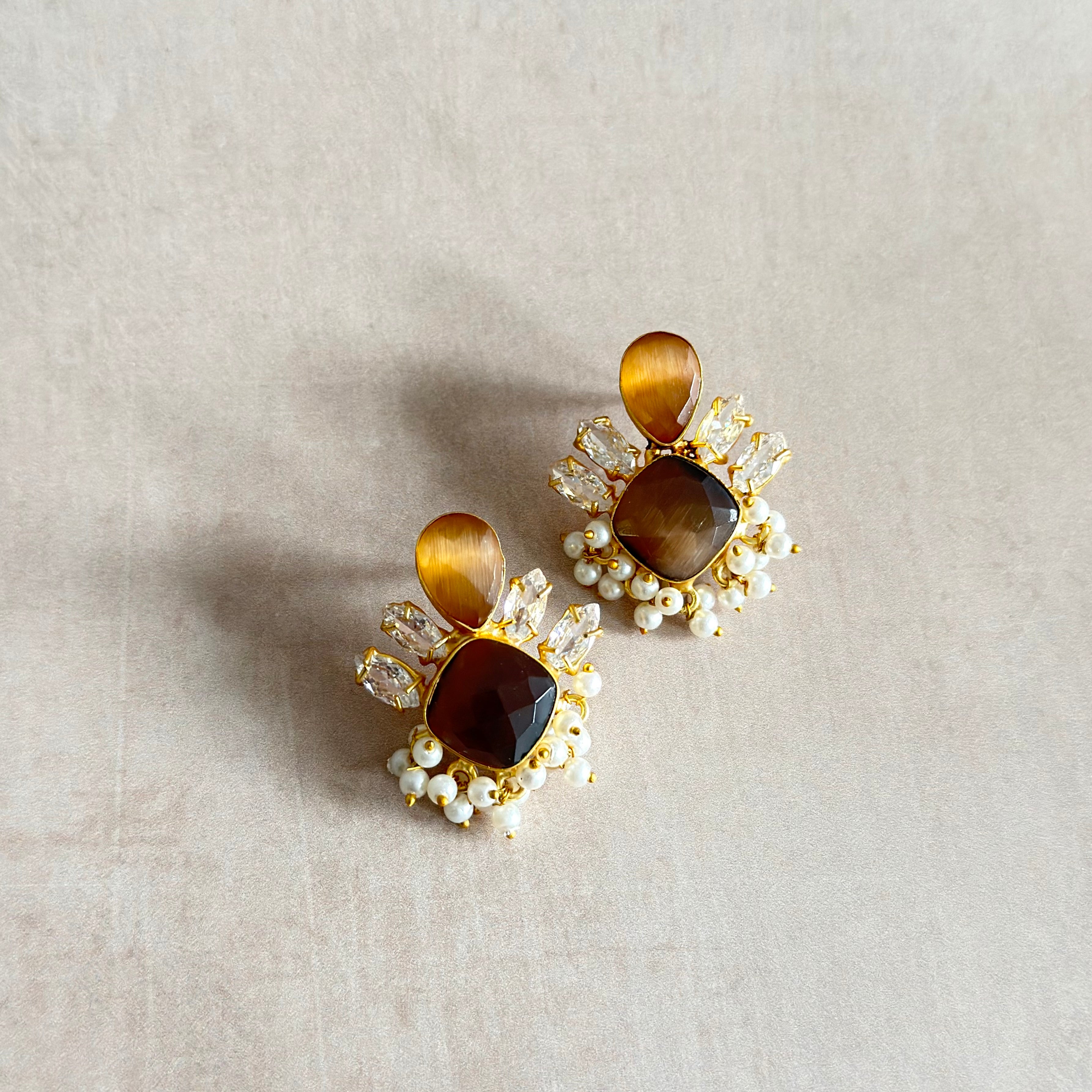 Rania Espresso Crystal Stud Earrings - Ahseya & Co