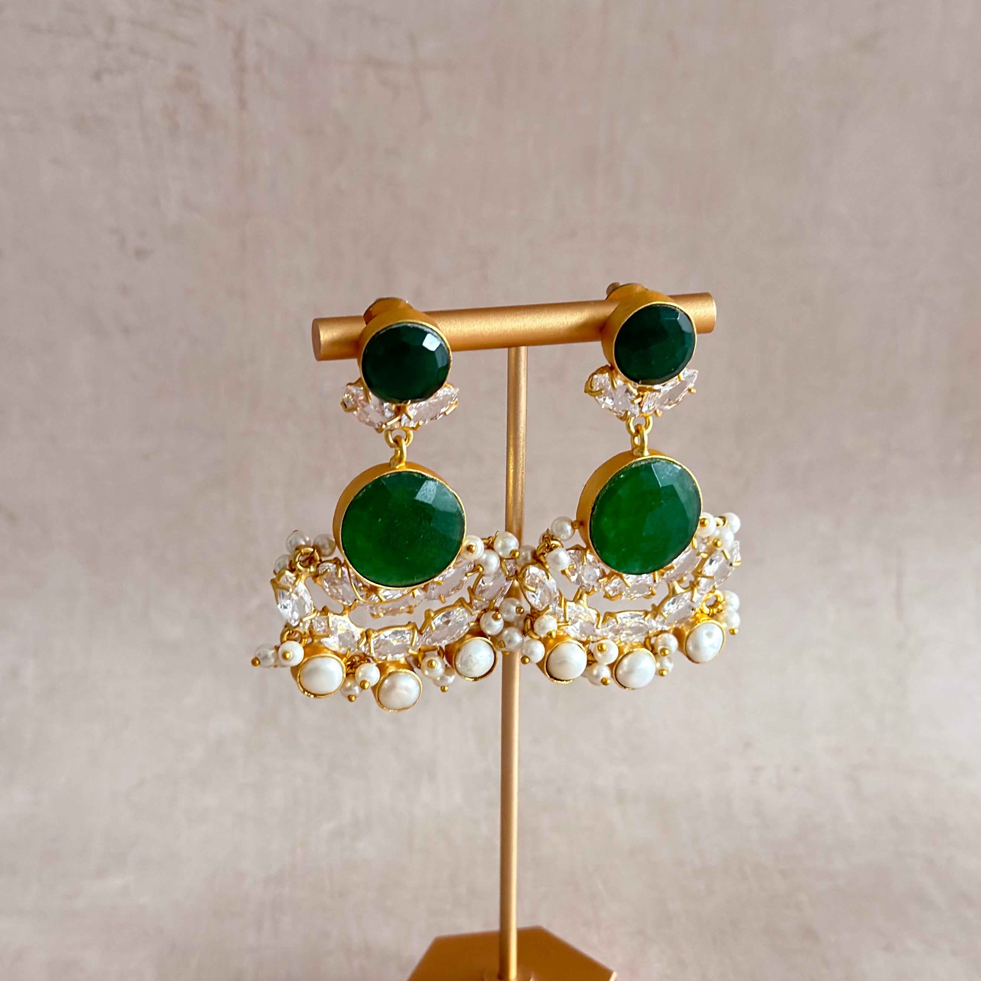 Mila Green Crystal Drop Earrings - Ahseya & Co