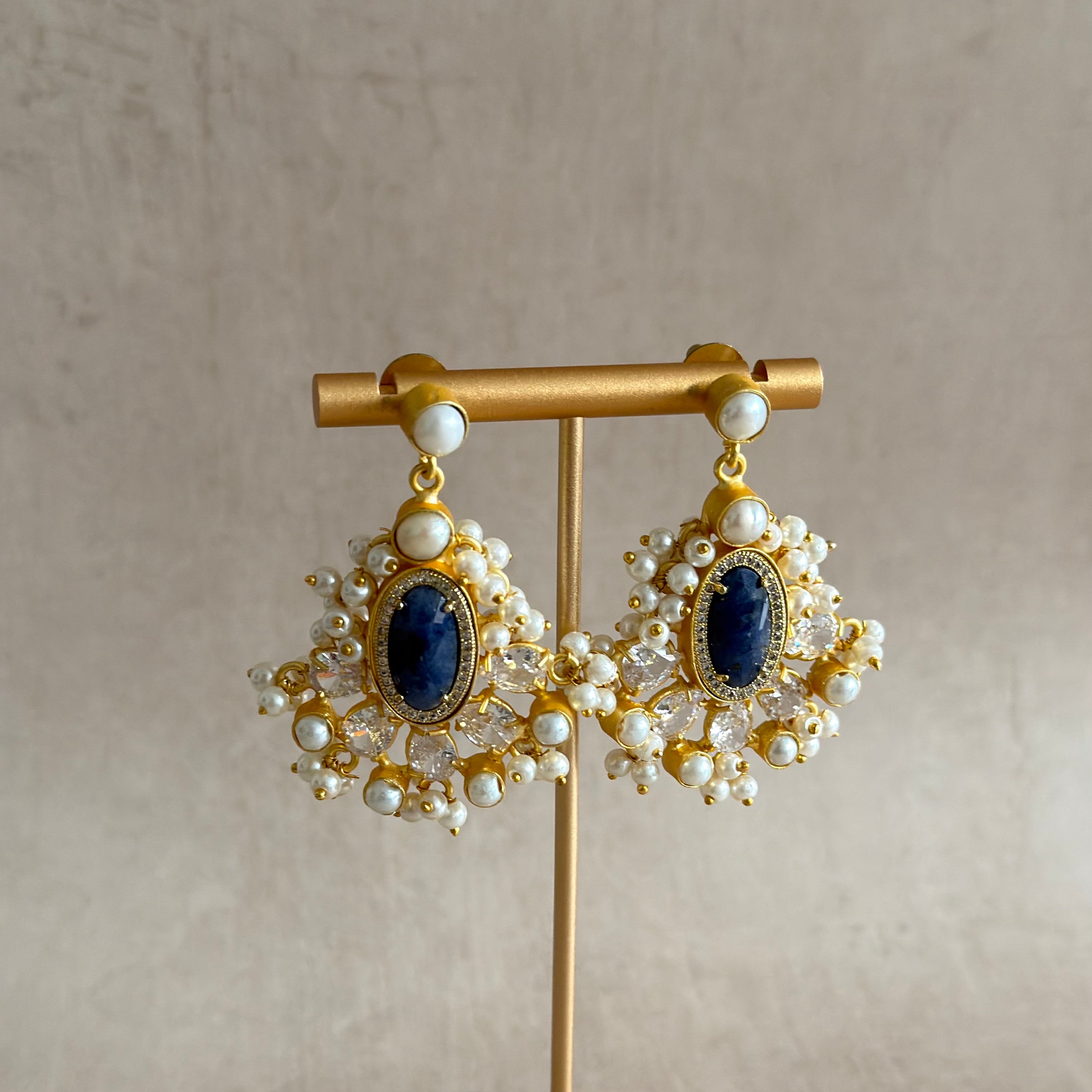 Izariyah Navy Pearl Drop Earrings - Ahseya & Co
