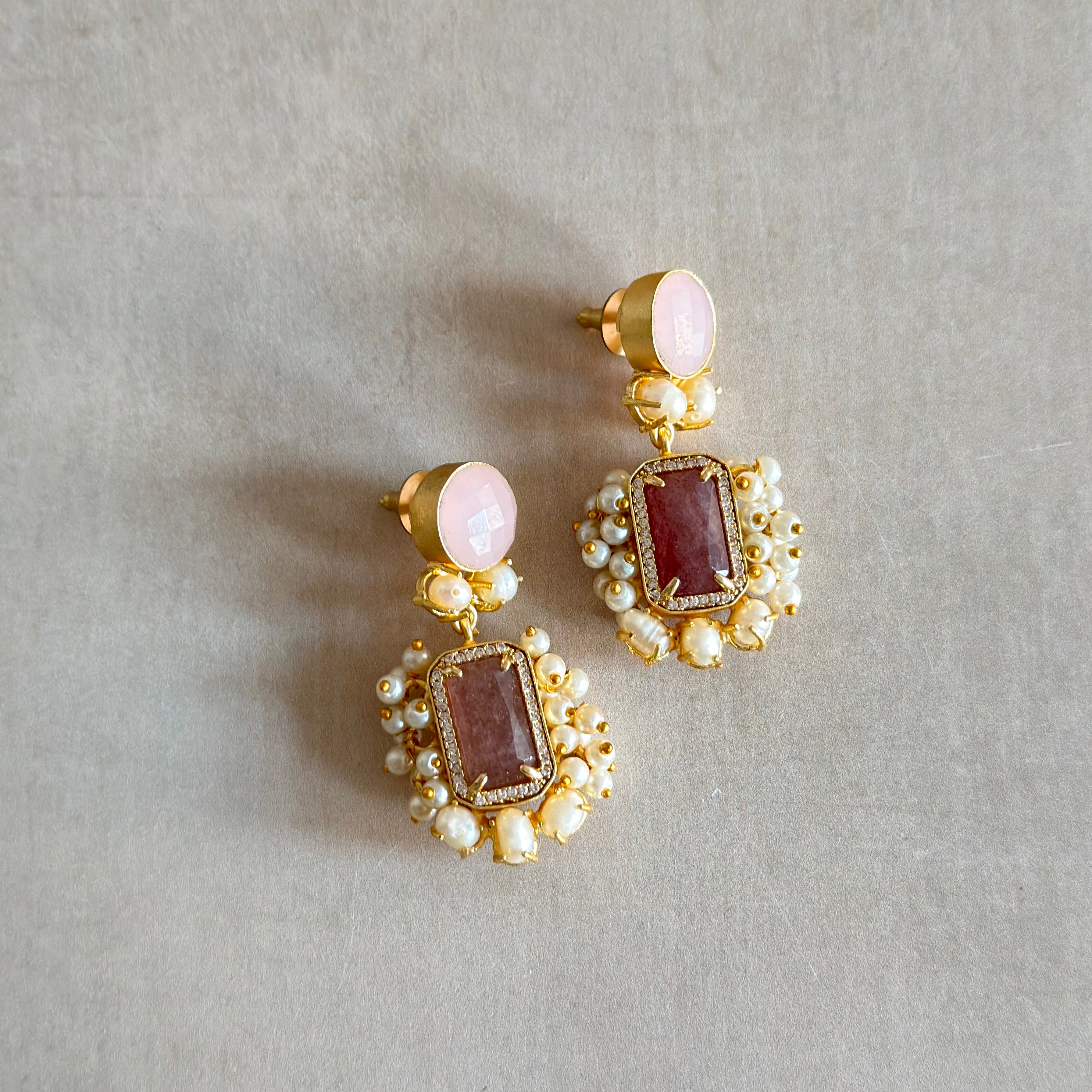 Naima Pink Drop Earrings - Ahseya & Co