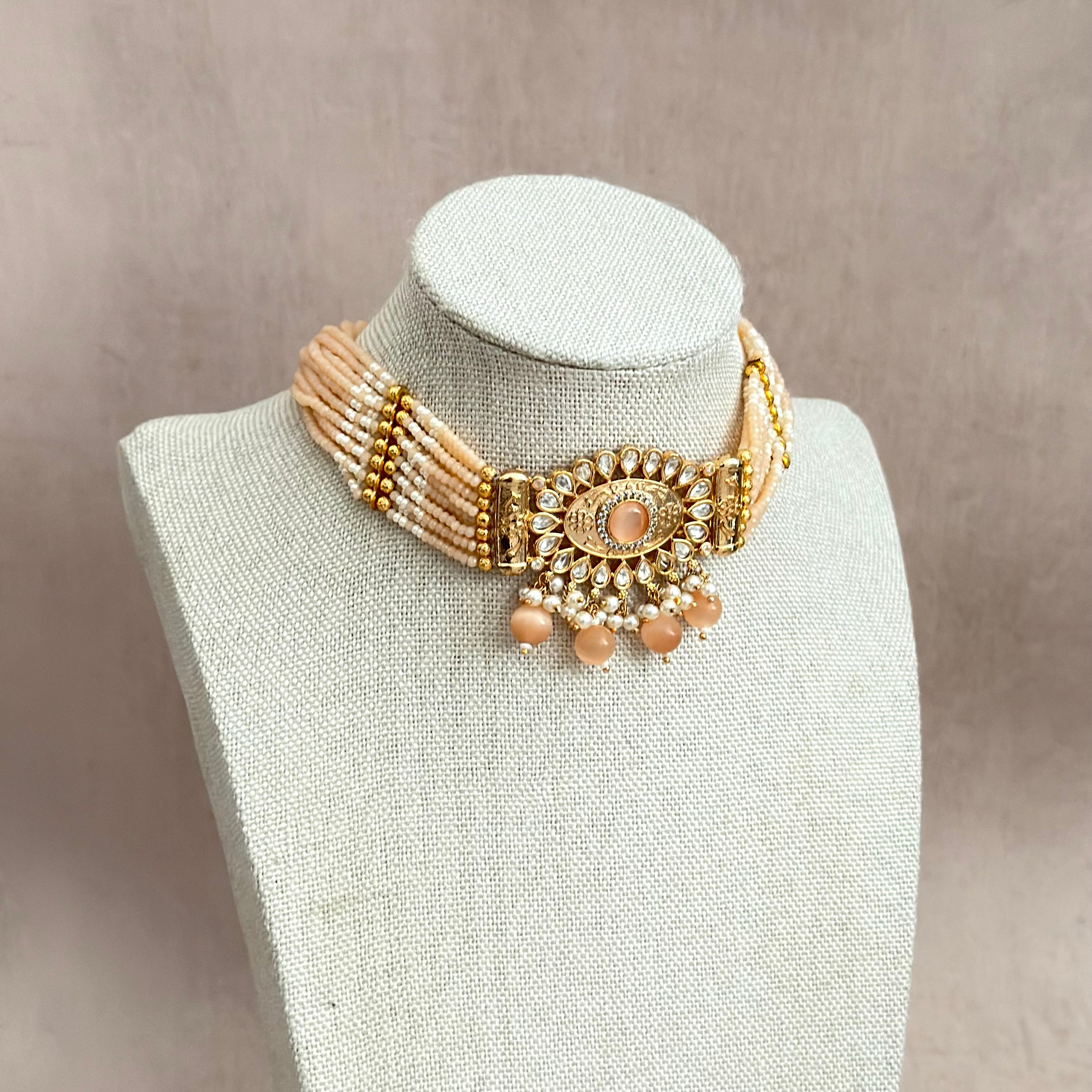 Ekta Peach Choker Set - Ahseya & Co
