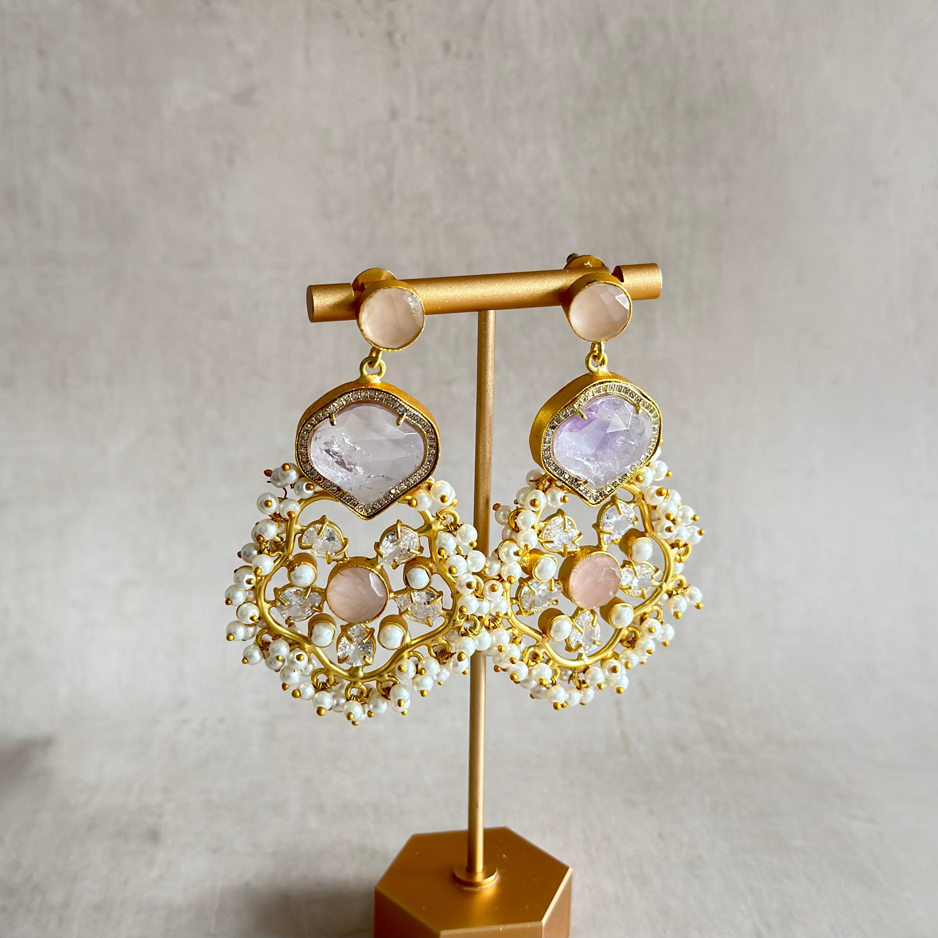 Zaylee Pink Crystal Drop Earrings - Ahseya & Co