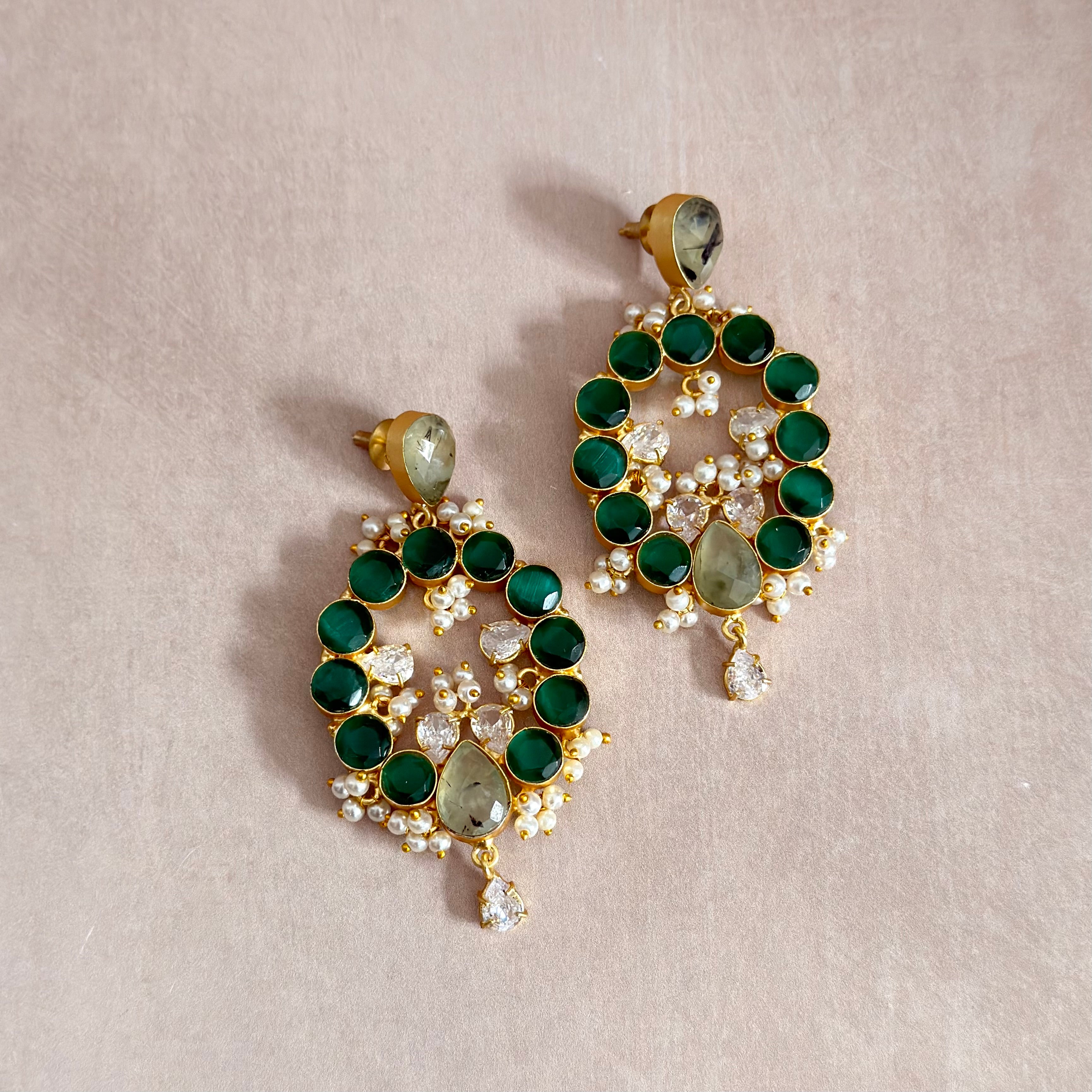 Moona Green Crystal Drop Earrings - Ahseya & Co