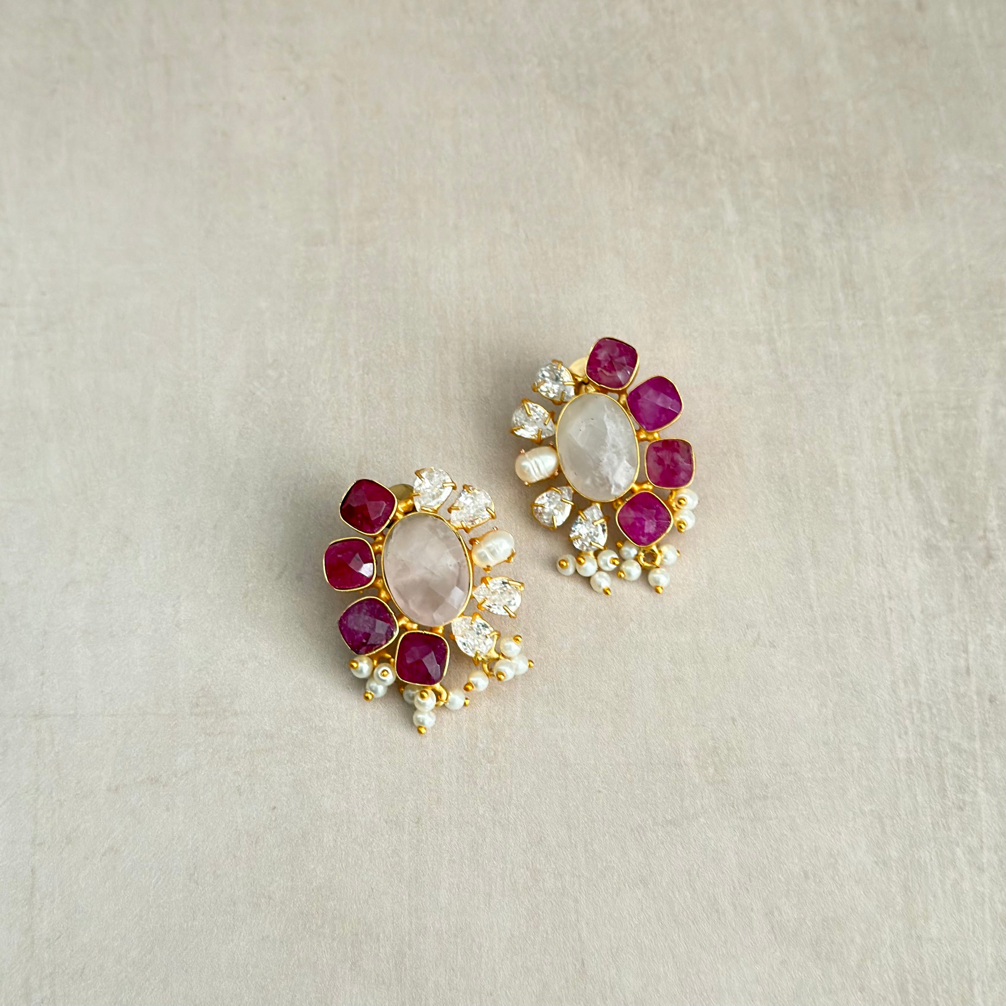 Kairo Fuchsia Pink Stud Earrings - Ahseya & Co