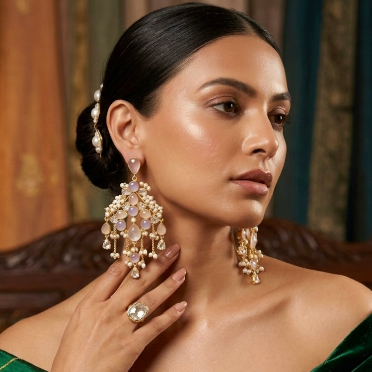 Vada Pink Lilac Crystal Drop Earrings - Ahseya & Co