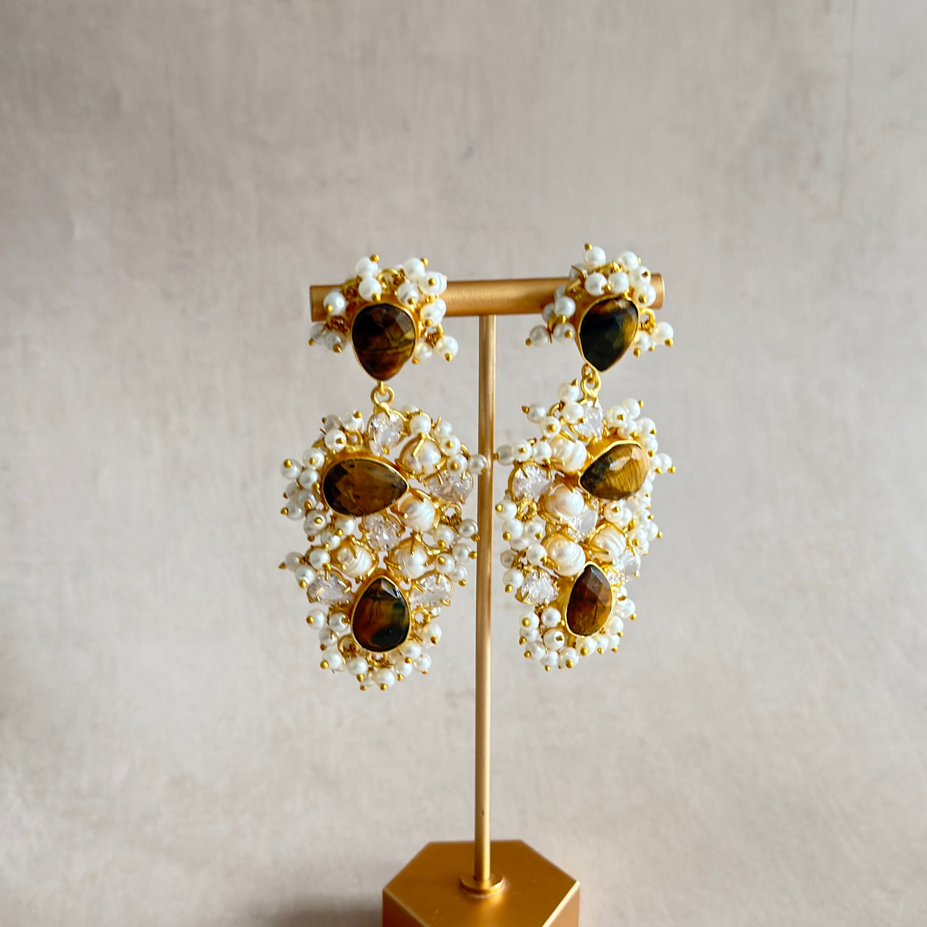Tamara Tiger Pearl Drop Earrings - Ahseya & Co