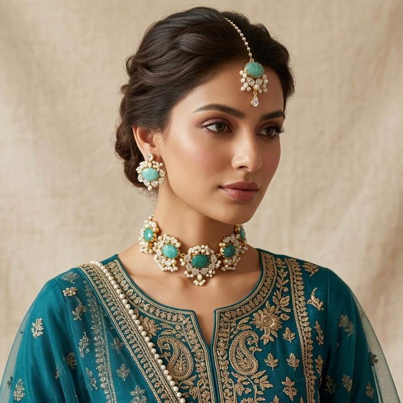 Inaliya Jade Crystal Choker Set - Ahseya & Co