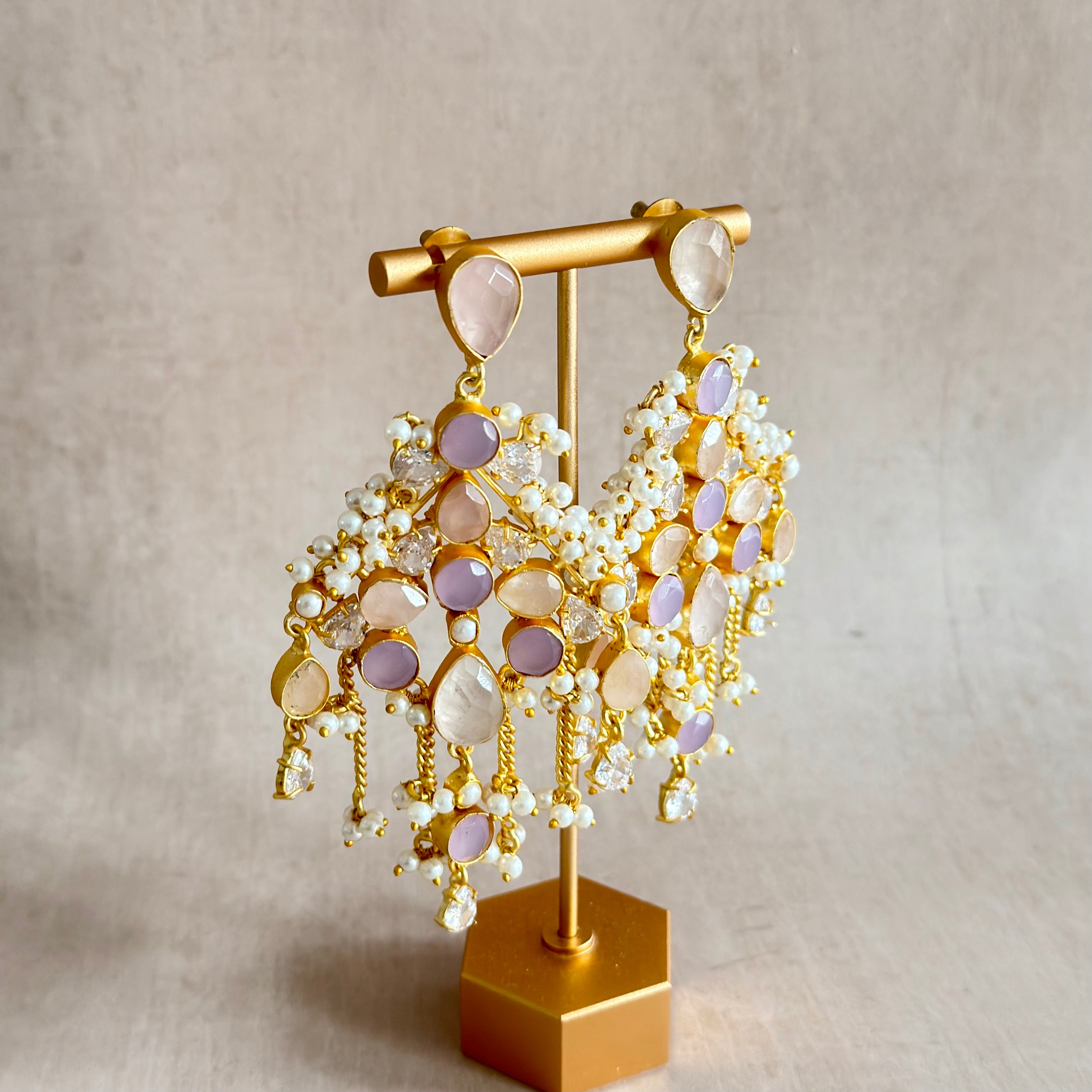 Vada Pink Lilac Crystal Drop Earrings - Ahseya & Co