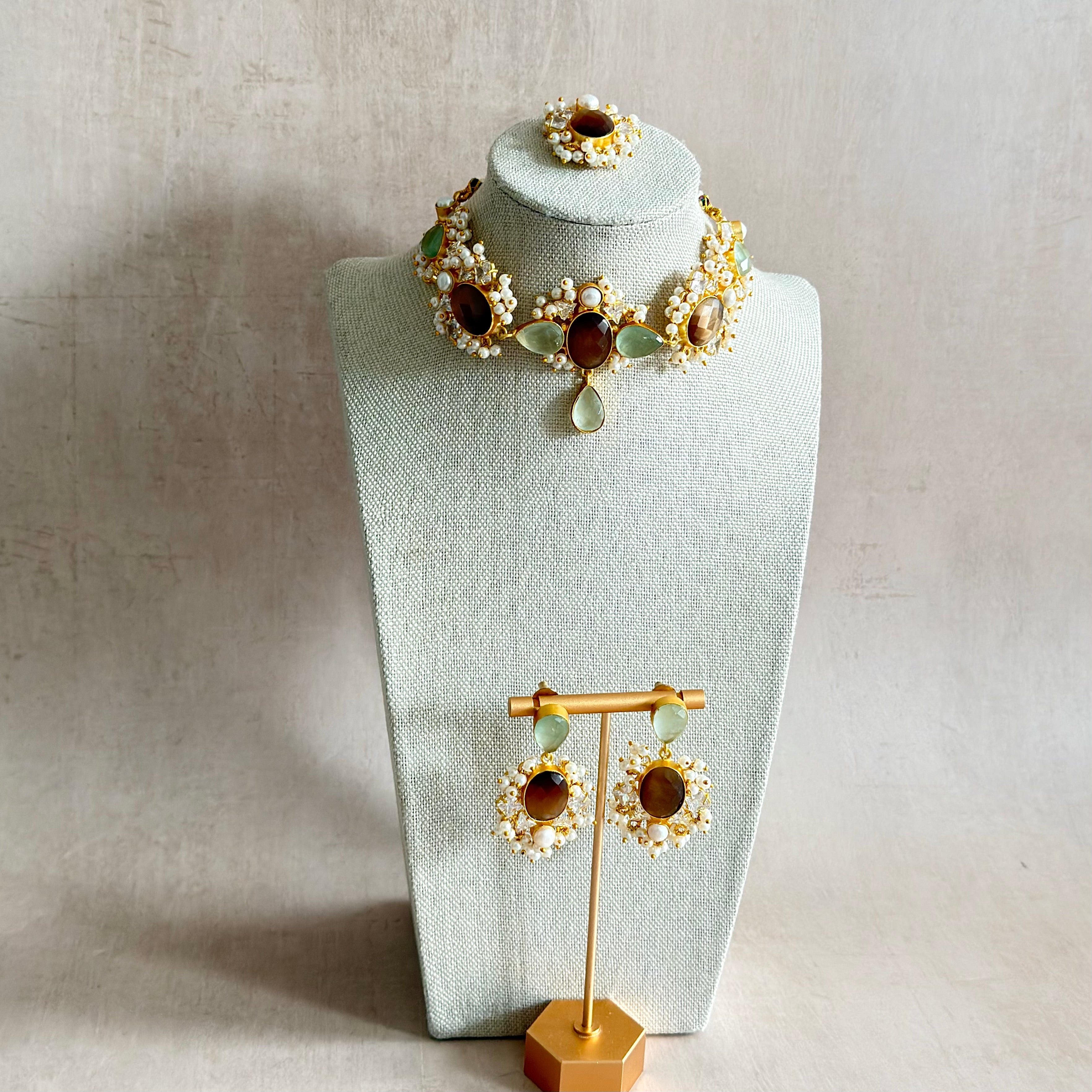 Elina Espresso Crystal Necklace Set - Ahseya & Co