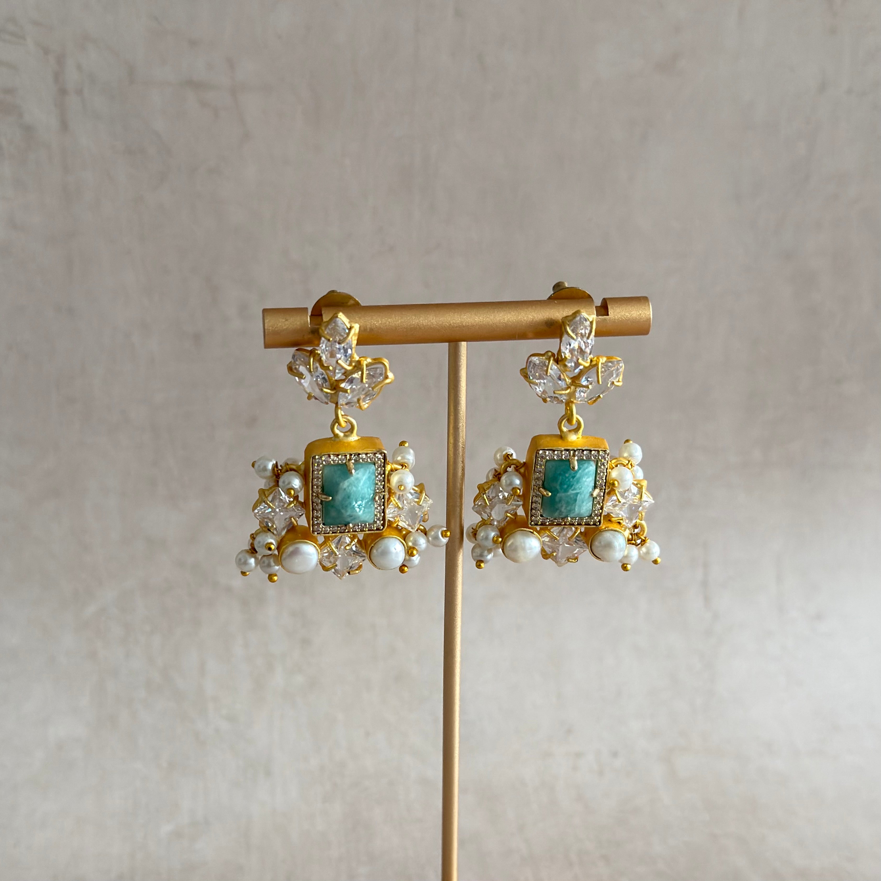 Lavinia Jade Crystal Drop Earrings - Ahseya & Co