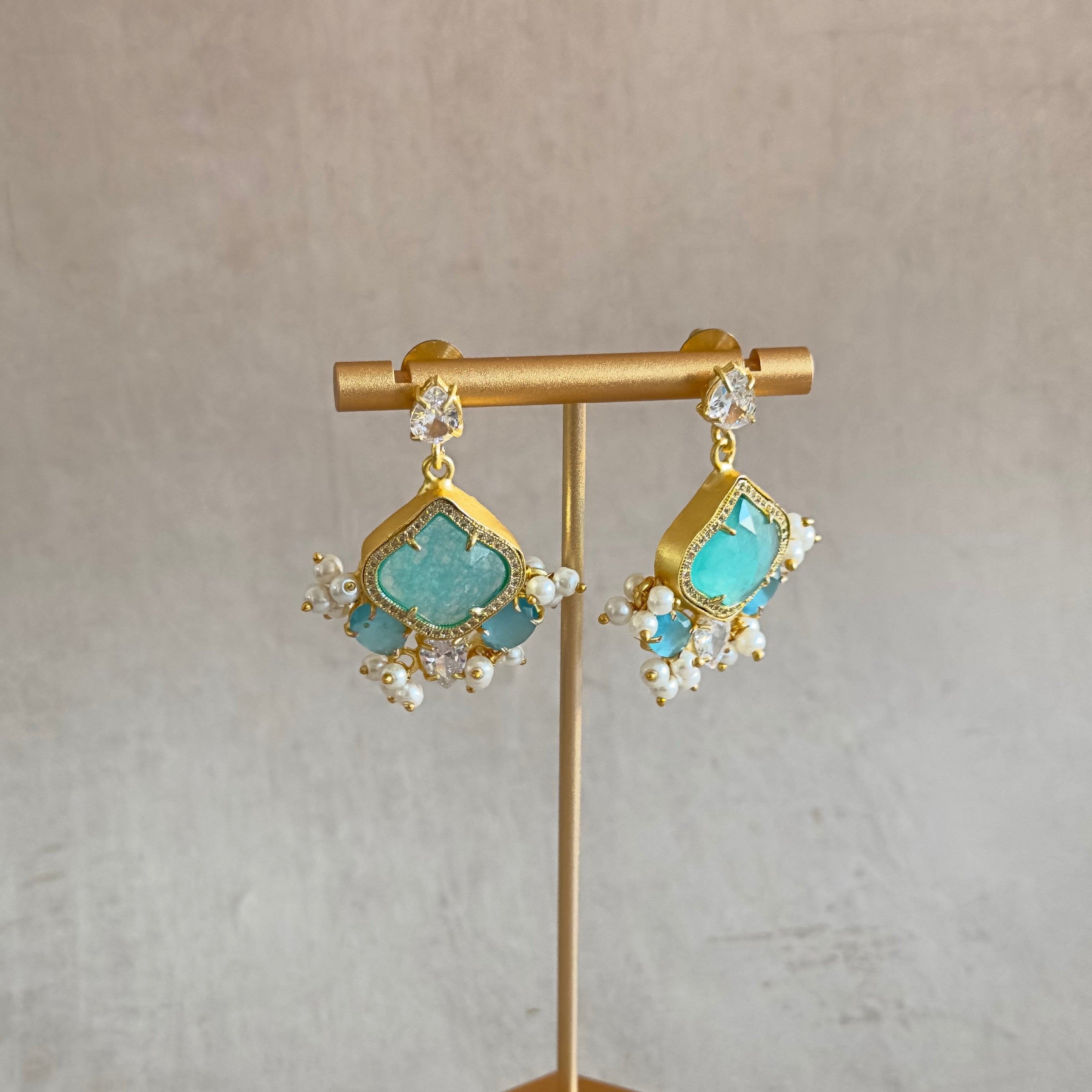 Marine Mint Crystal Drop Earrings - Ahseya & Co