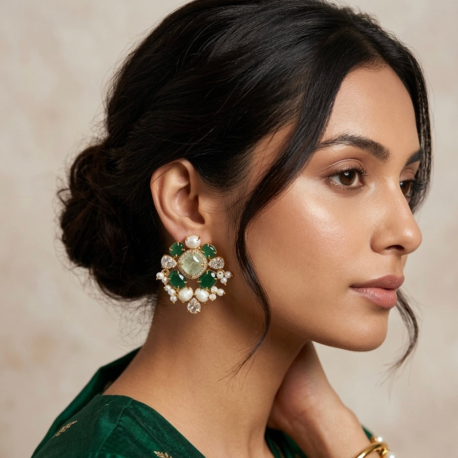 Uzelle Green Stud Earrings - Ahseya & Co