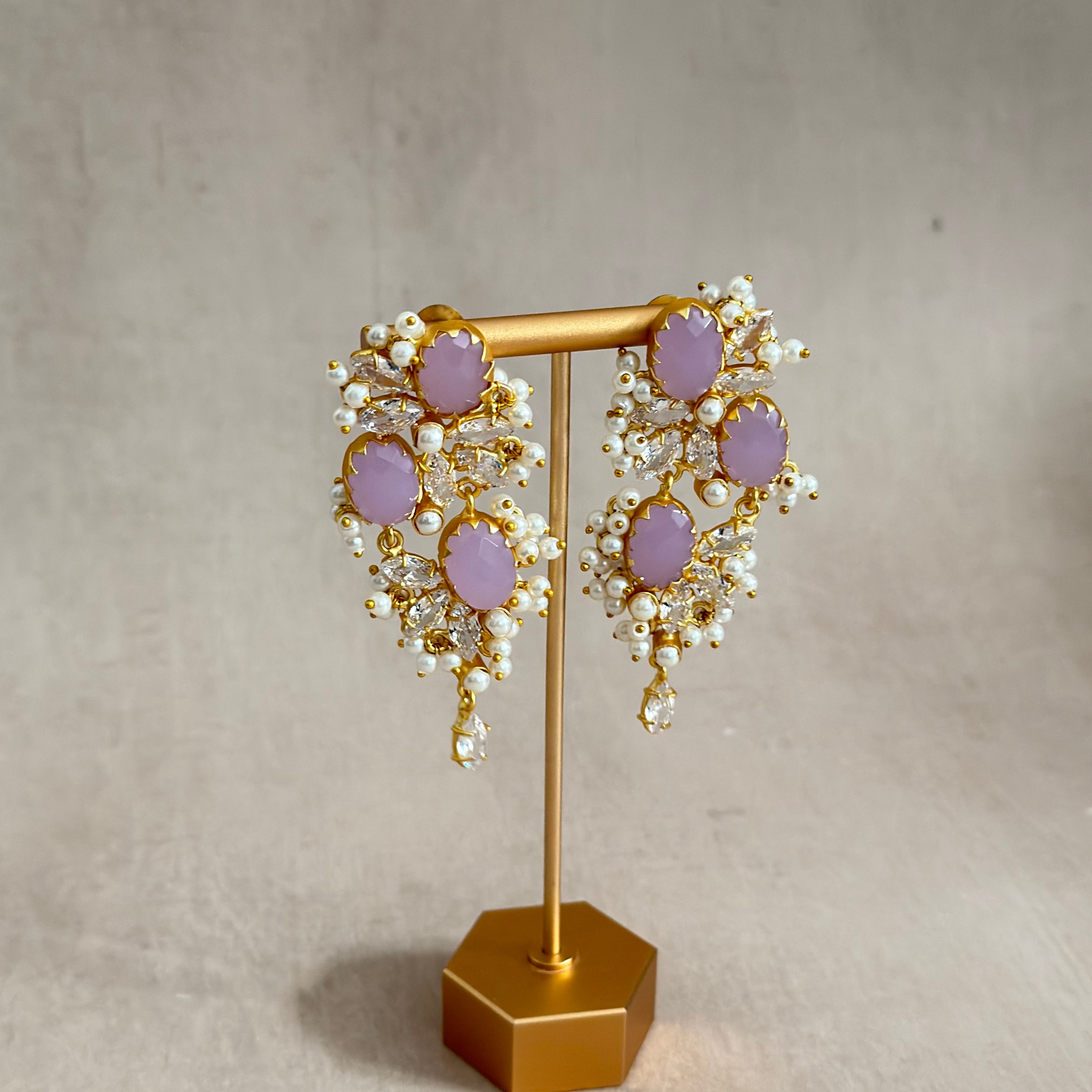 Eimaan Lilac Crystal Drop Earrings - Ahseya & Co