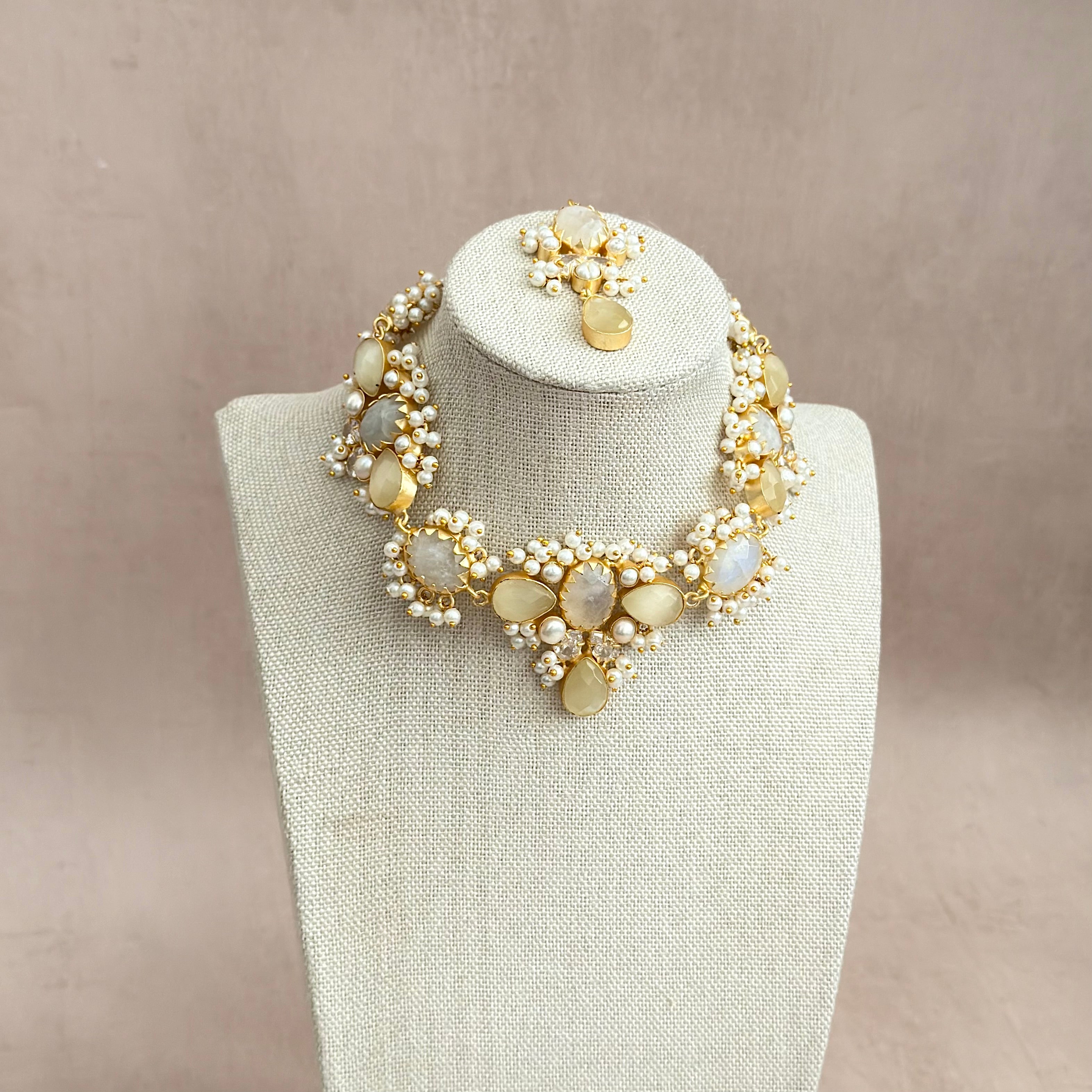 Rahma Grey Crystal Necklace Set - Ahseya & Co