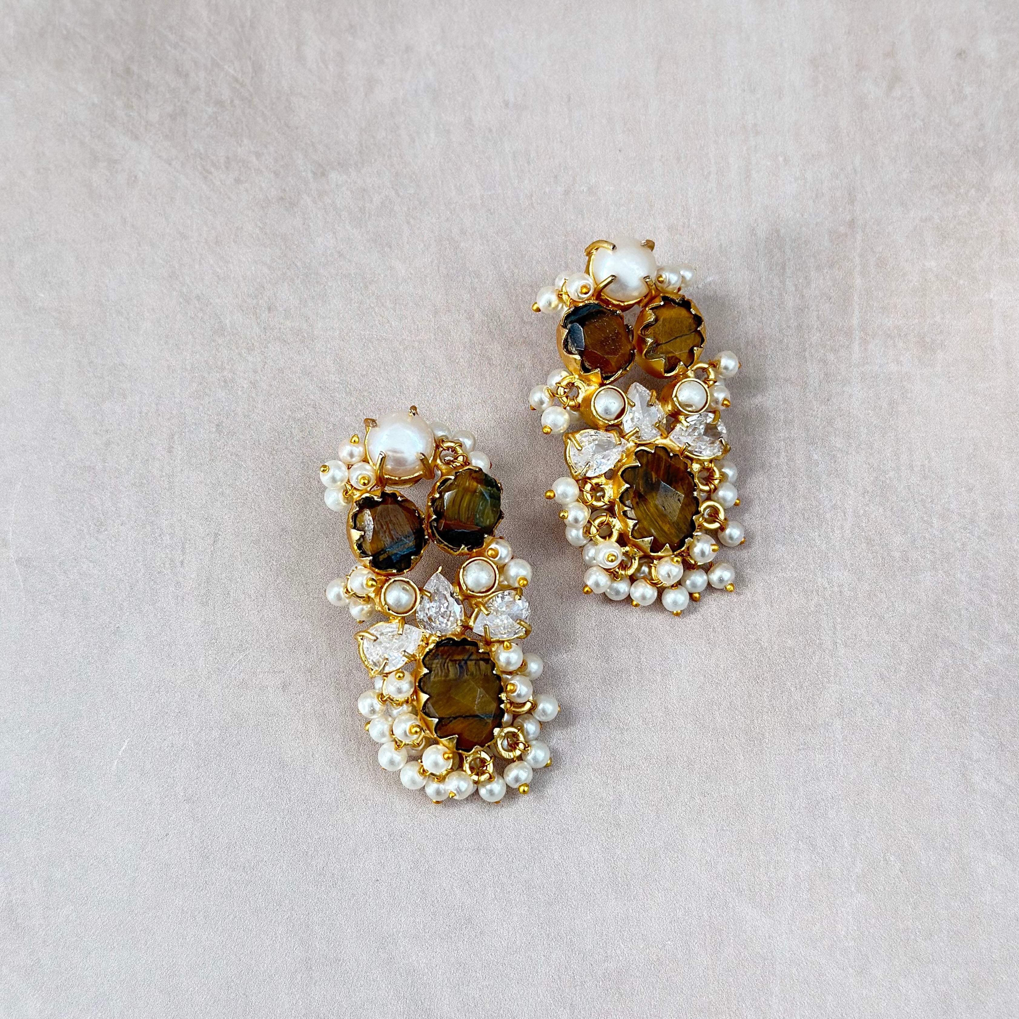 Ayla Tiger Pearl Stud Earrings - Ahseya & Co
