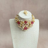 Qamara Pink Crystal Choker Set - Ahseya & Co