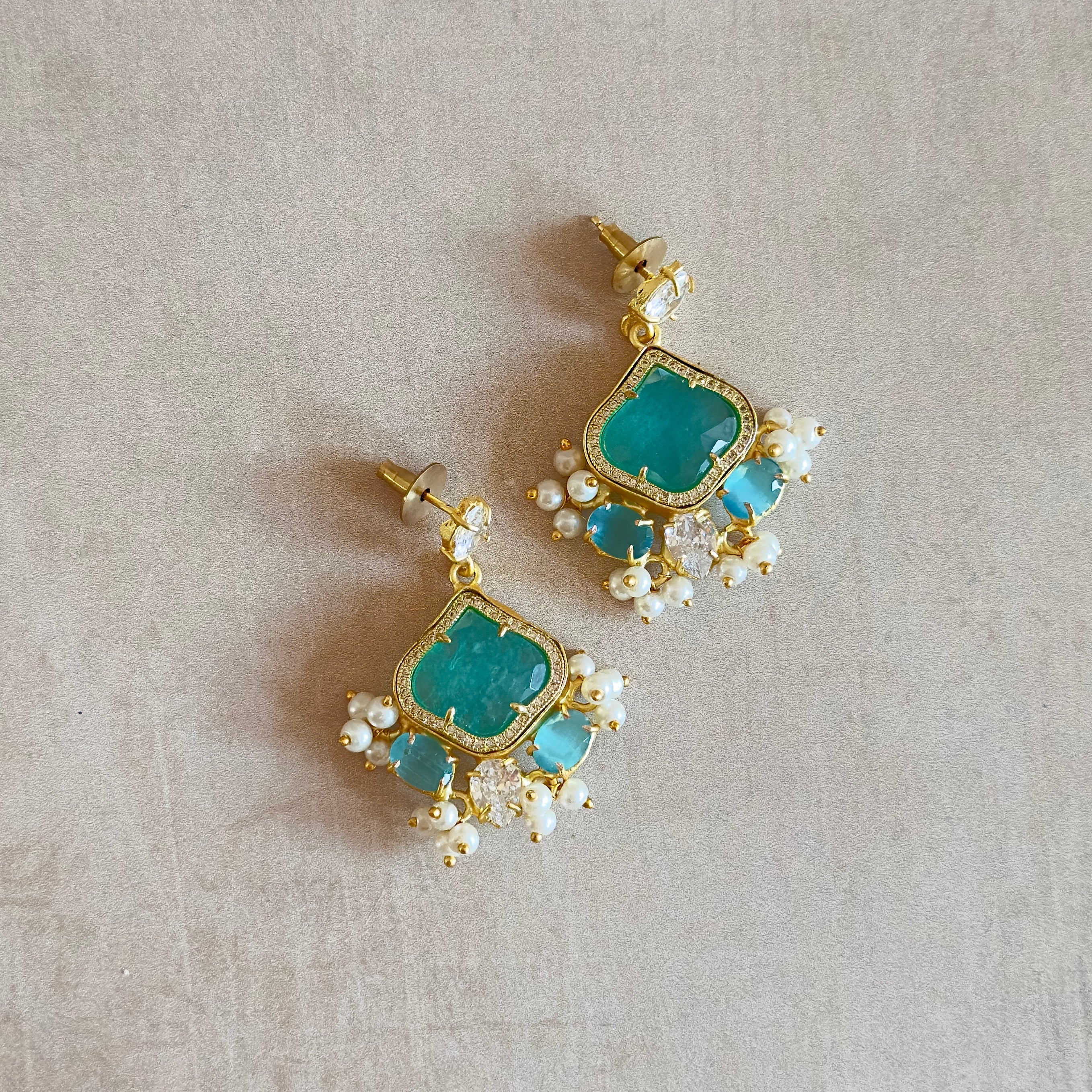 Marine Mint Crystal Drop Earrings - Ahseya & Co