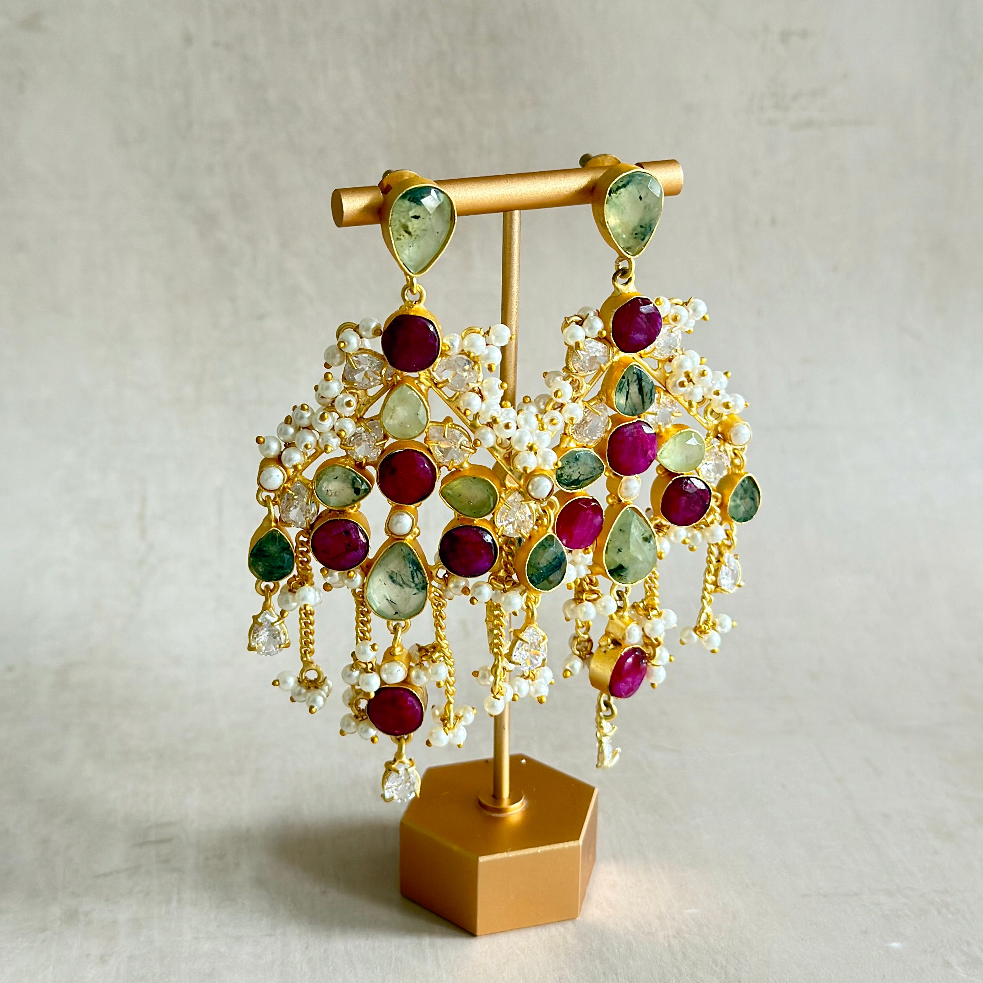 Vada Ruby Crystal Drop Earrings - Ahseya & Co
