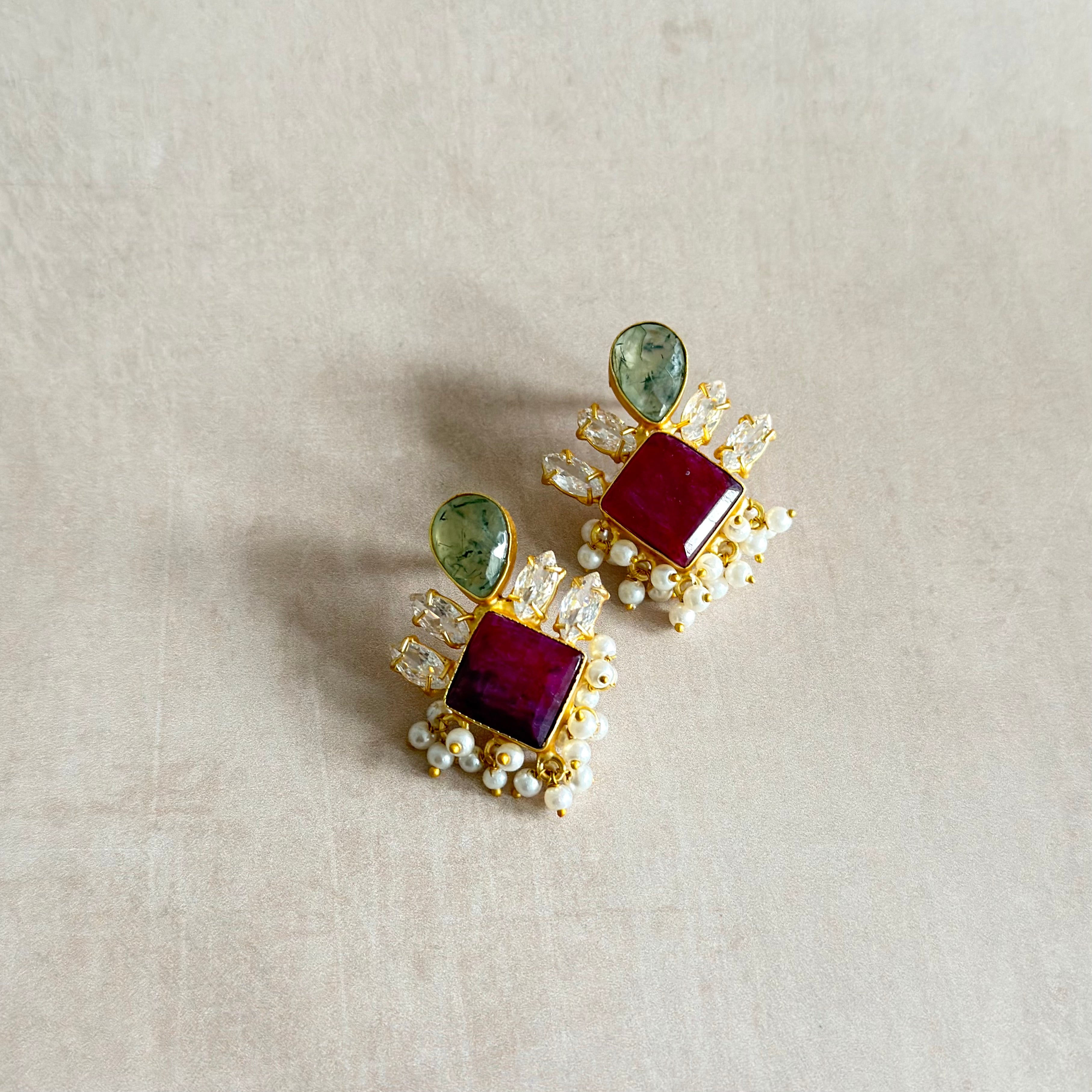 Rania OLive Crystal Stud Earrings - Ahseya & Co