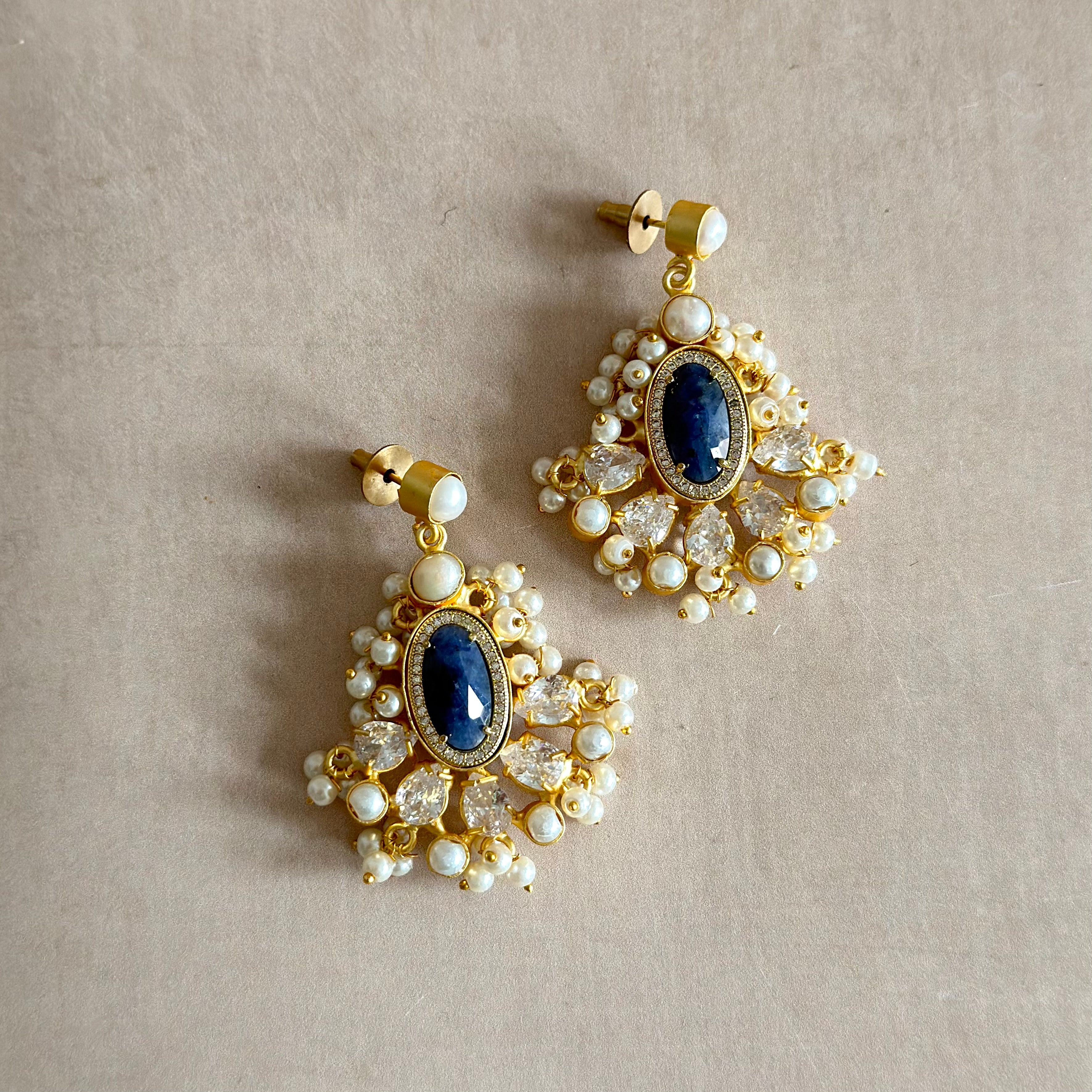 Izariyah Navy Pearl Drop Earrings - Ahseya & Co