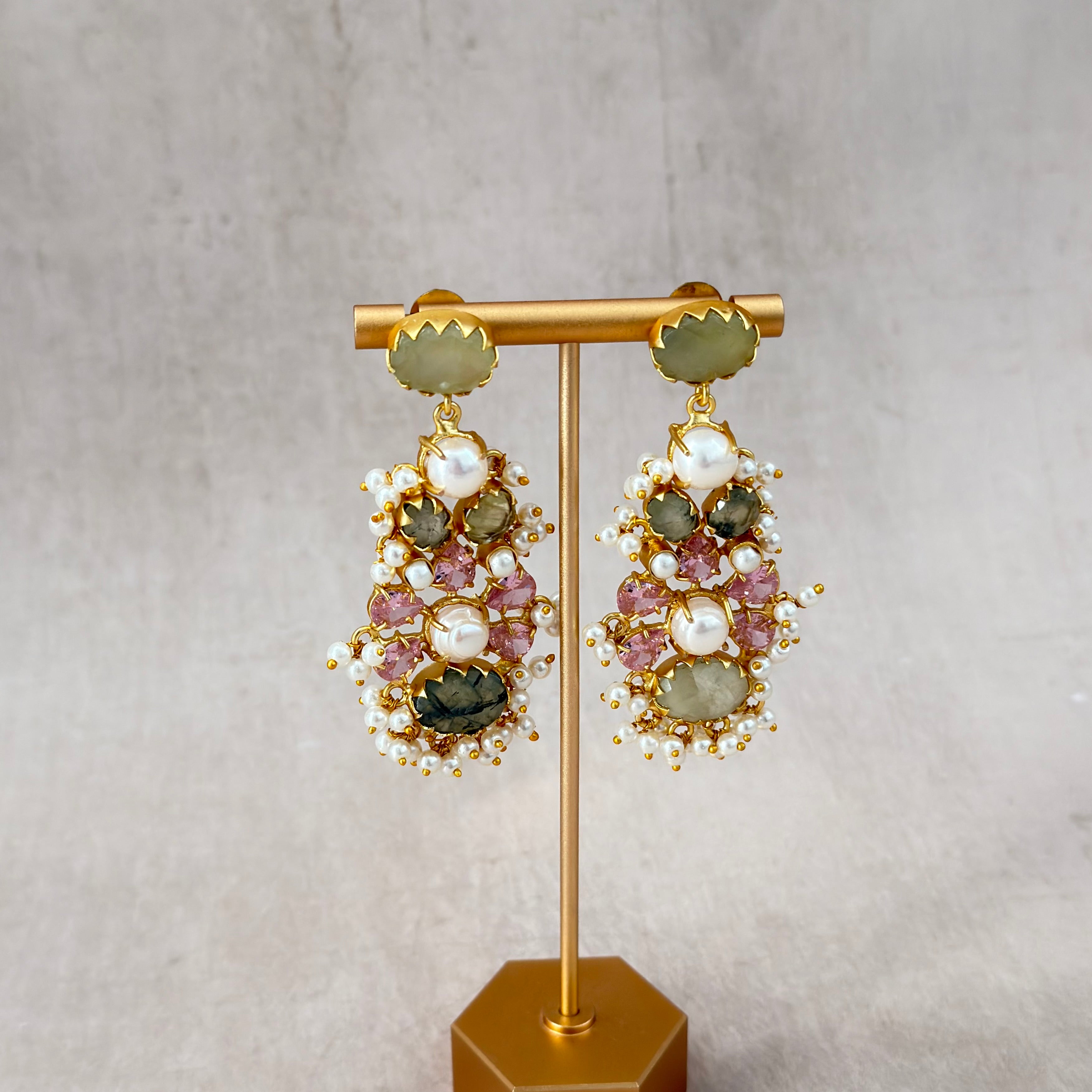 Bisan Olive Pearl Drop Earrings - Ahseya & Co