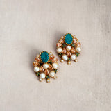 Lotus Teal  Pearl Stud Earrings