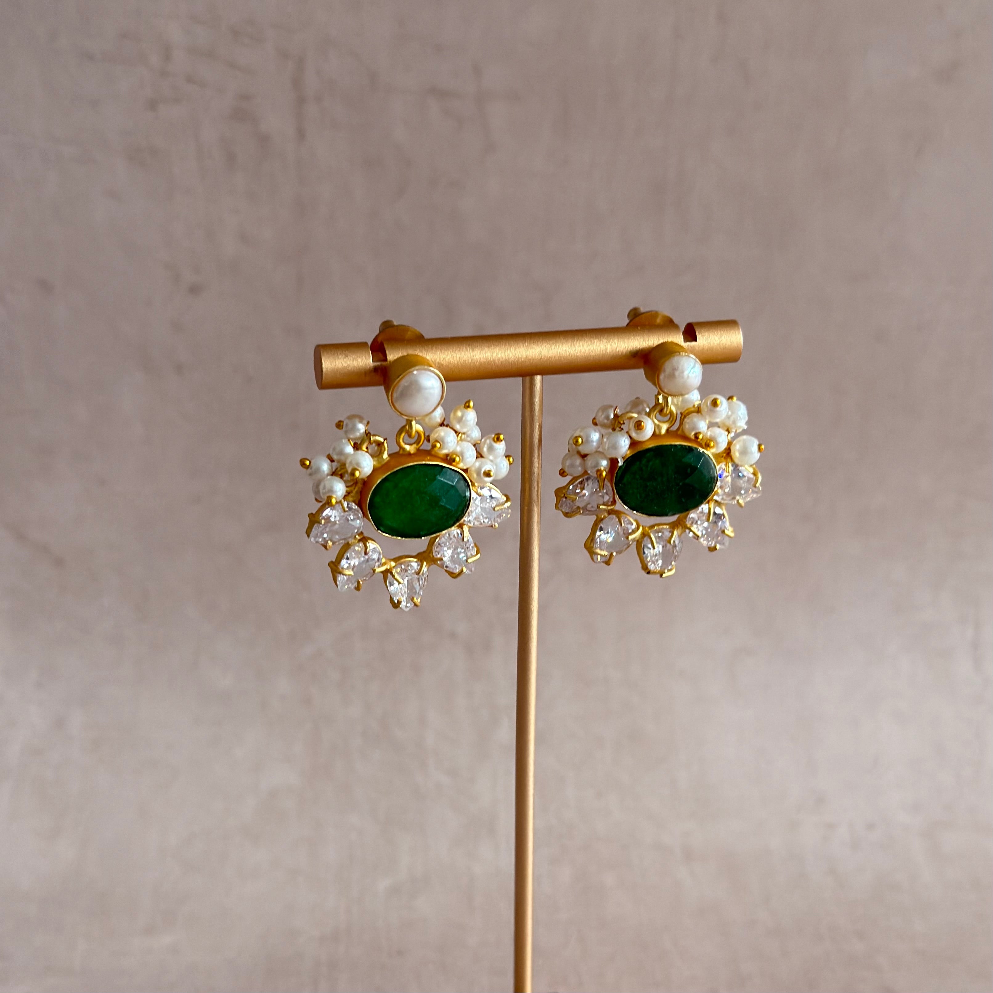 Cleo Green Crystal Drop Earrings - Ahseya & Co