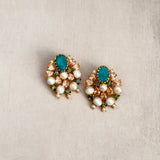 Lotus Teal  Pearl Stud Earrings