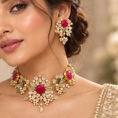 Minal Fuchsia Crystal Choker Set - Ahseya & Co