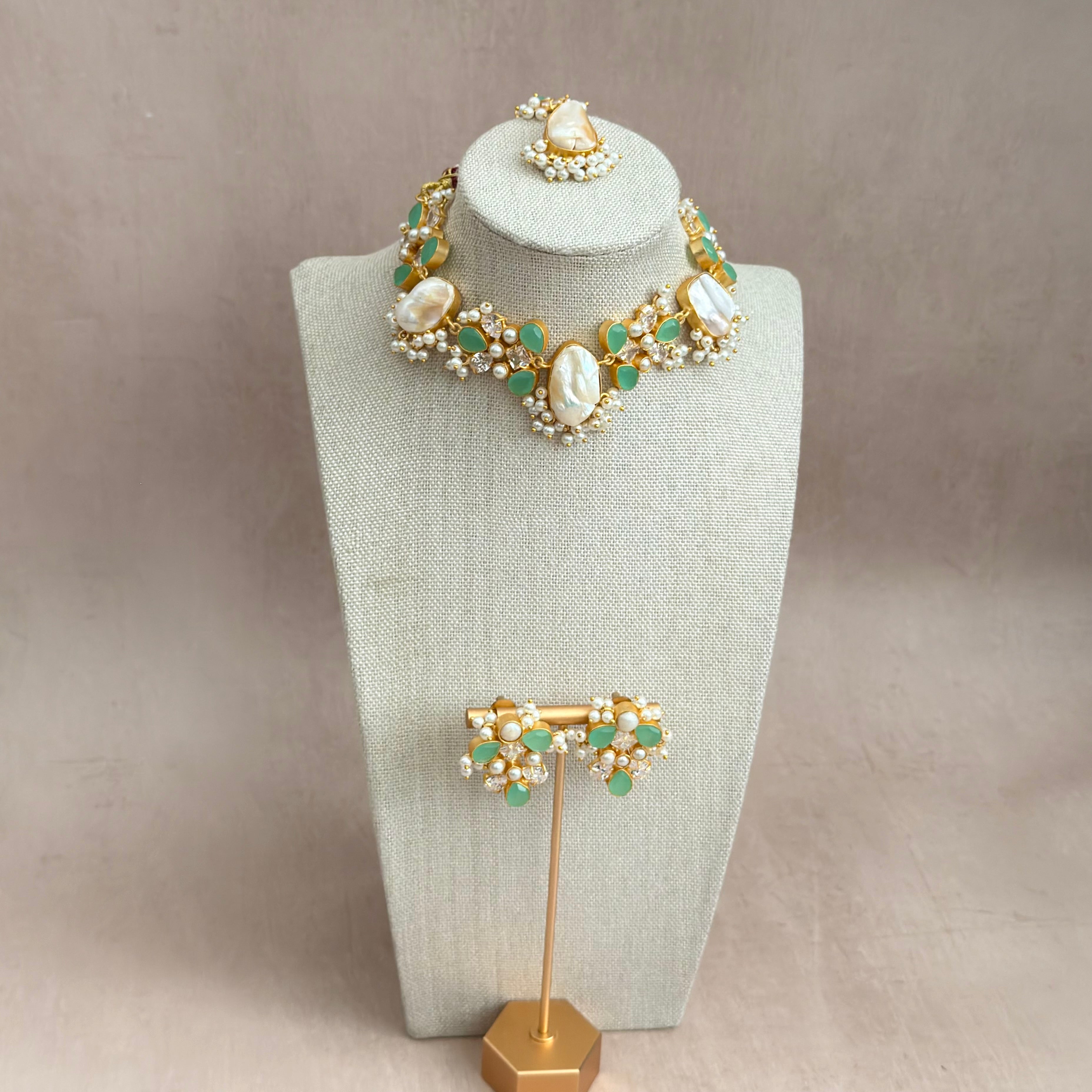 Halle Mint Pearl Necklace Set - Ahseya & Co